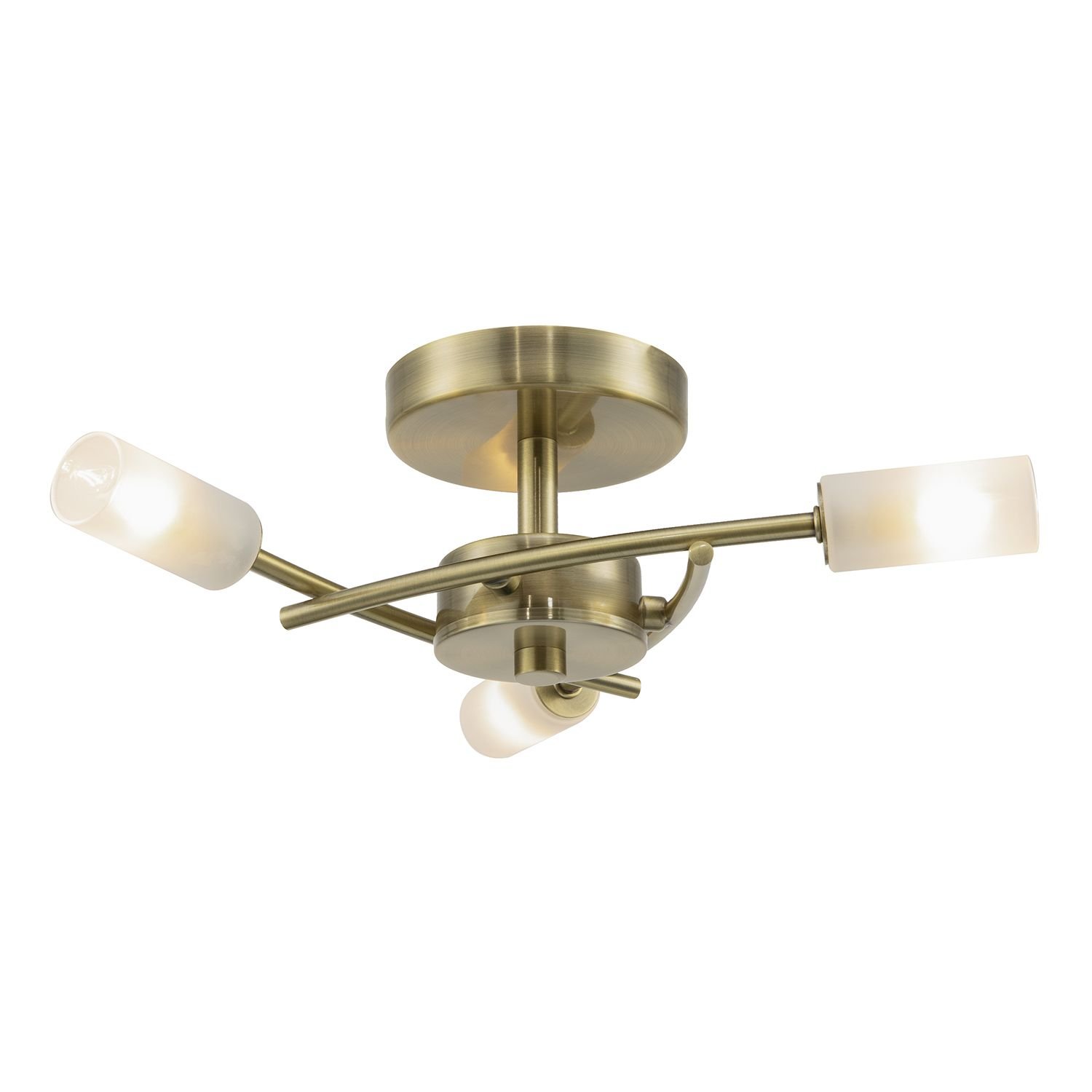 Happy Homewares 3-Arm Antique Brass with Tubular Ceiling Light - 38cm