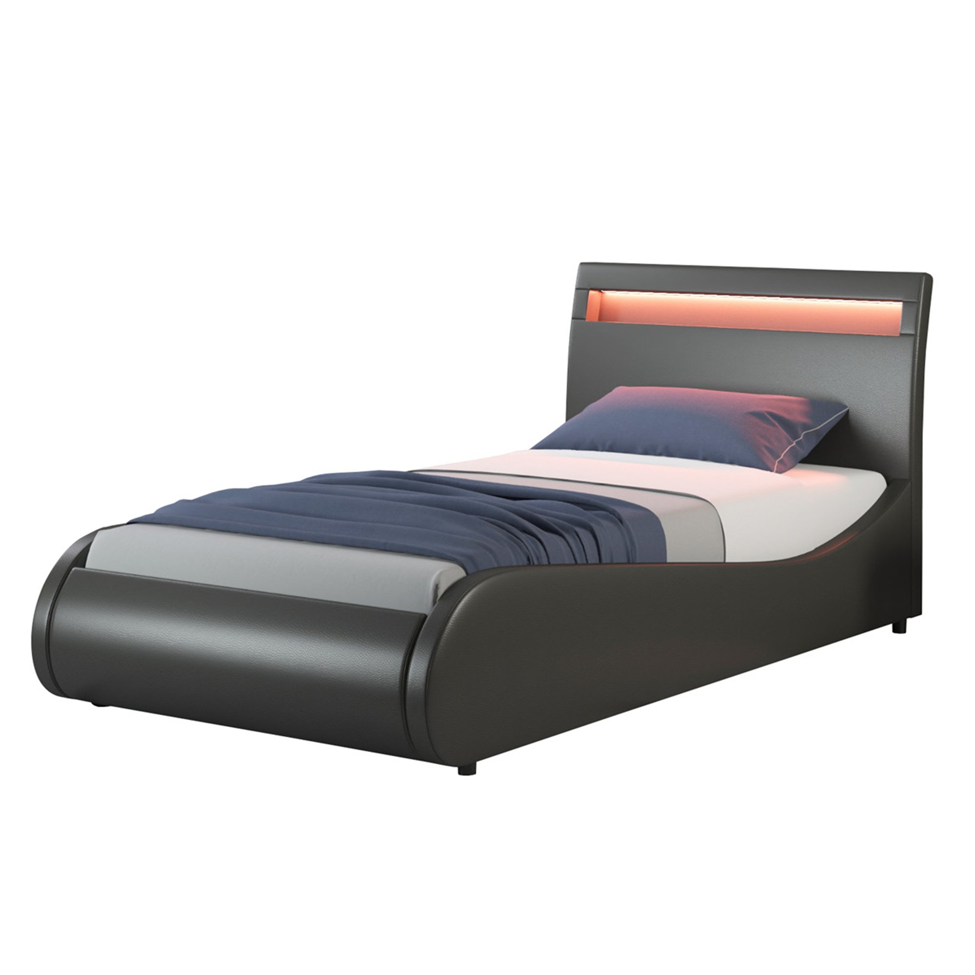 Slumberworks Orion LED Faux Leather Gaming Single Bed Frame & Mattress – Black