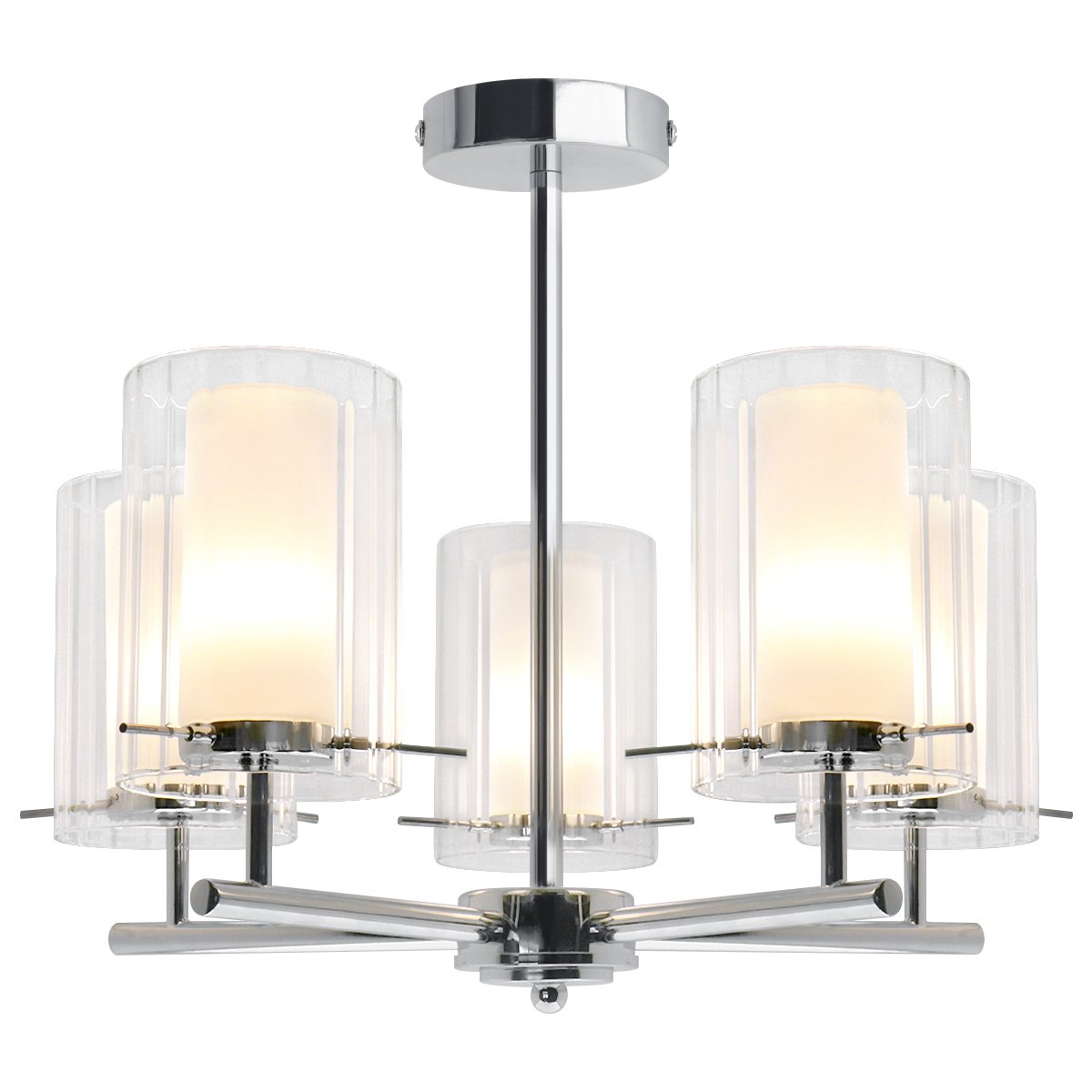 Energy Light Bulbs 5 Light Ribbed Glass Semi Flush Ceiling Light - Chrome