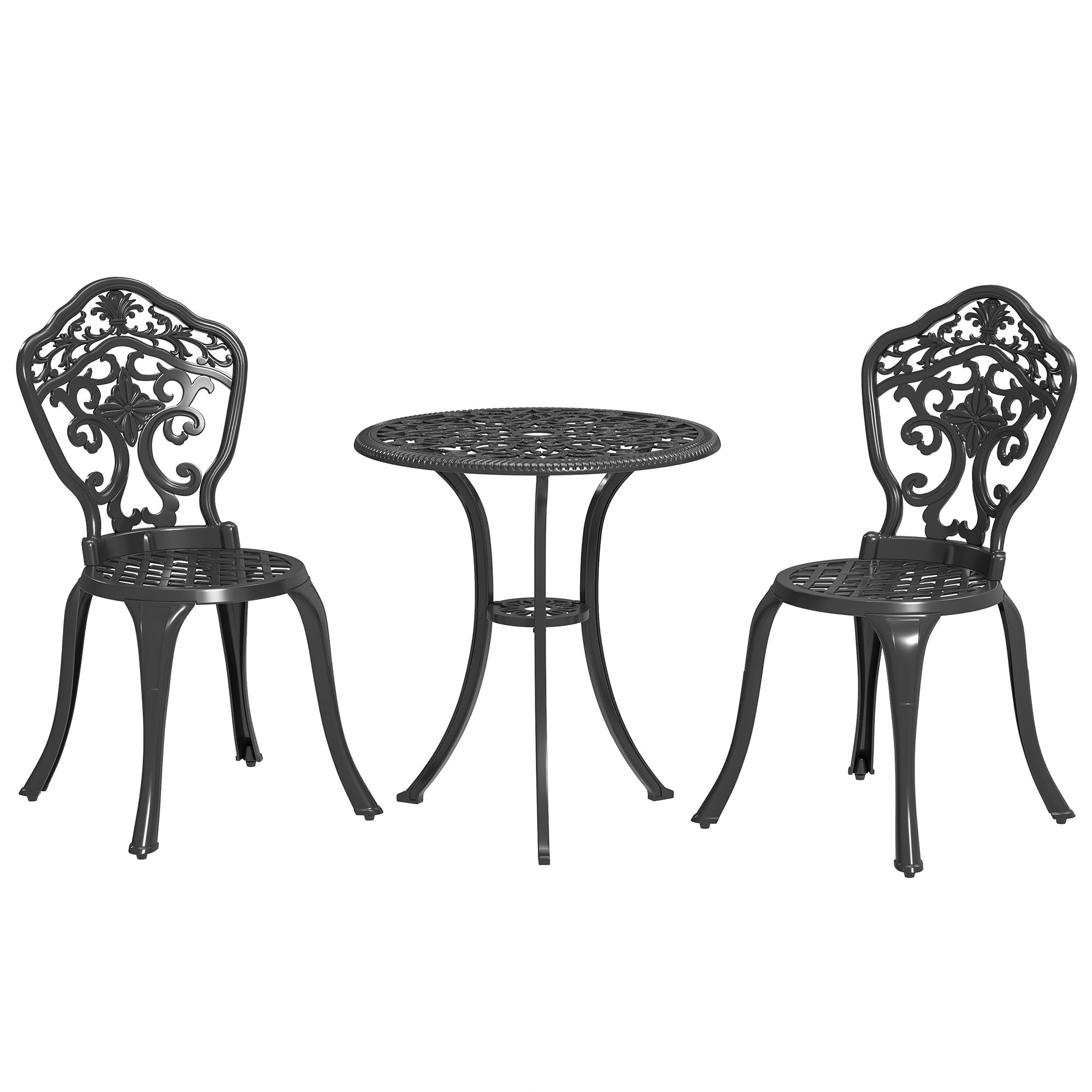 Outsunny 2 Seater Cast Aluminium Garden Bistro Set with Parasol Hole - Black