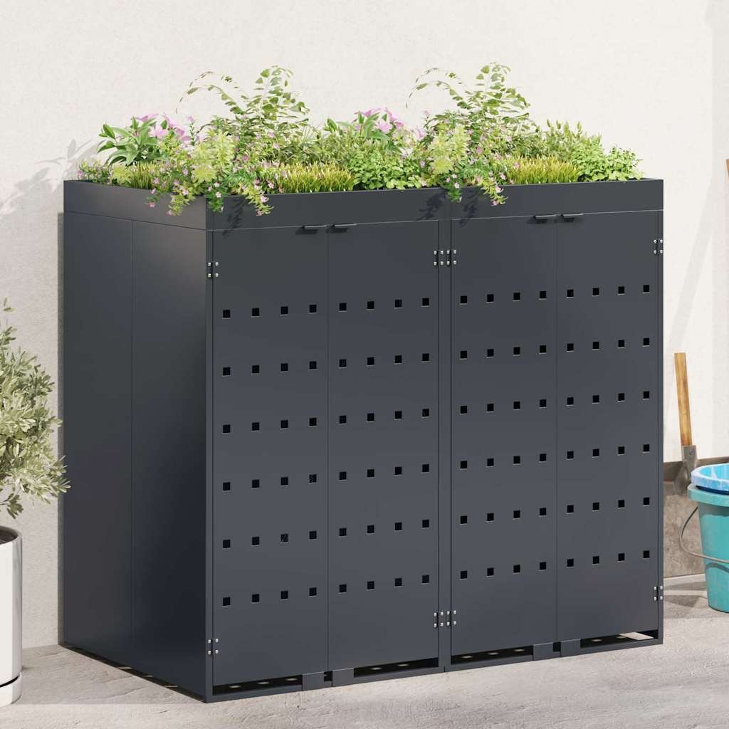 Walplus Steel Wheelie Bin Store - Anthracite - 136 x 77.5 x 121.5 cm