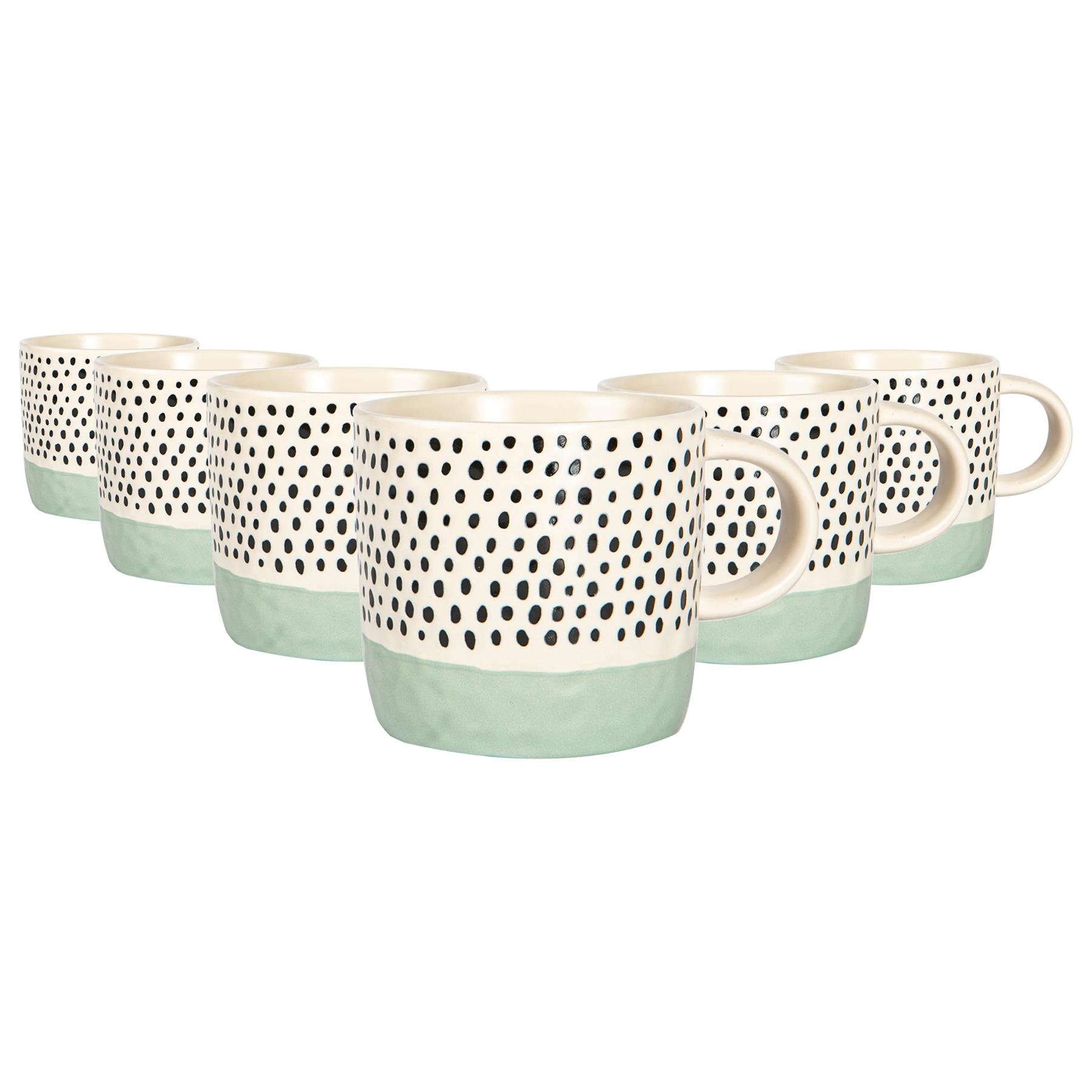 Nicola Spring Ceramic Dipped Dots 385ml Coffee Mugs Pack of 6 - Blue