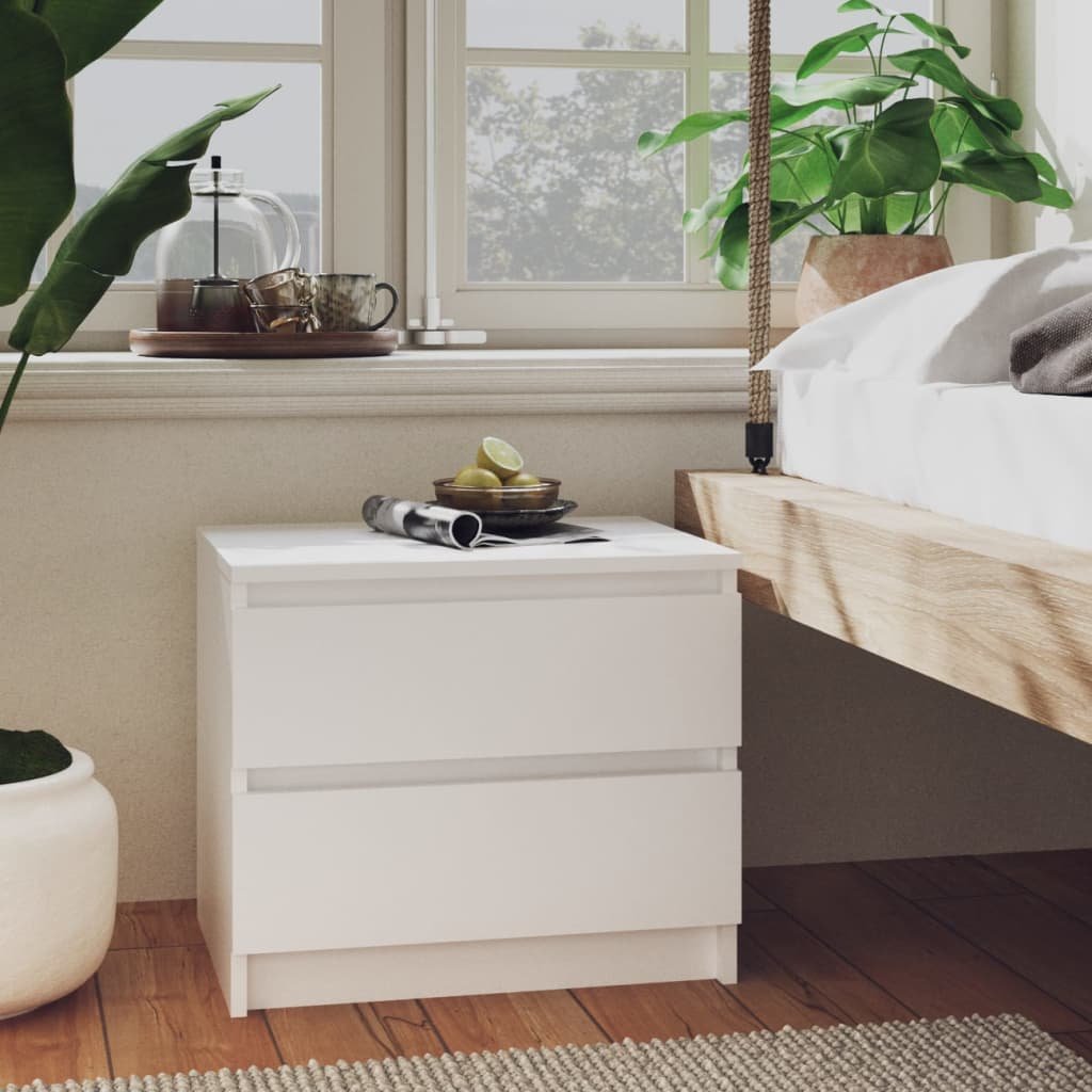 Walplus 2 Drawer Engineered Wood Bed Cabinet - White - 50 x 39 x 43.5 cm
