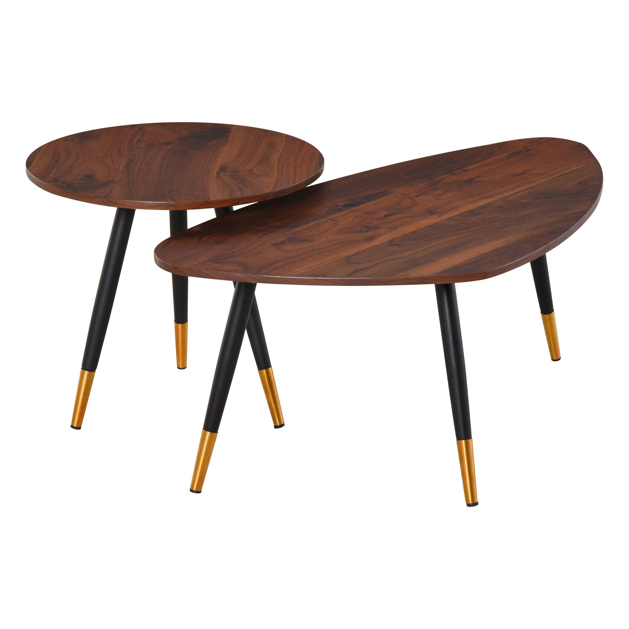 HOMCOM Set of 2 Coffee Table with Modern Decor - Walnut