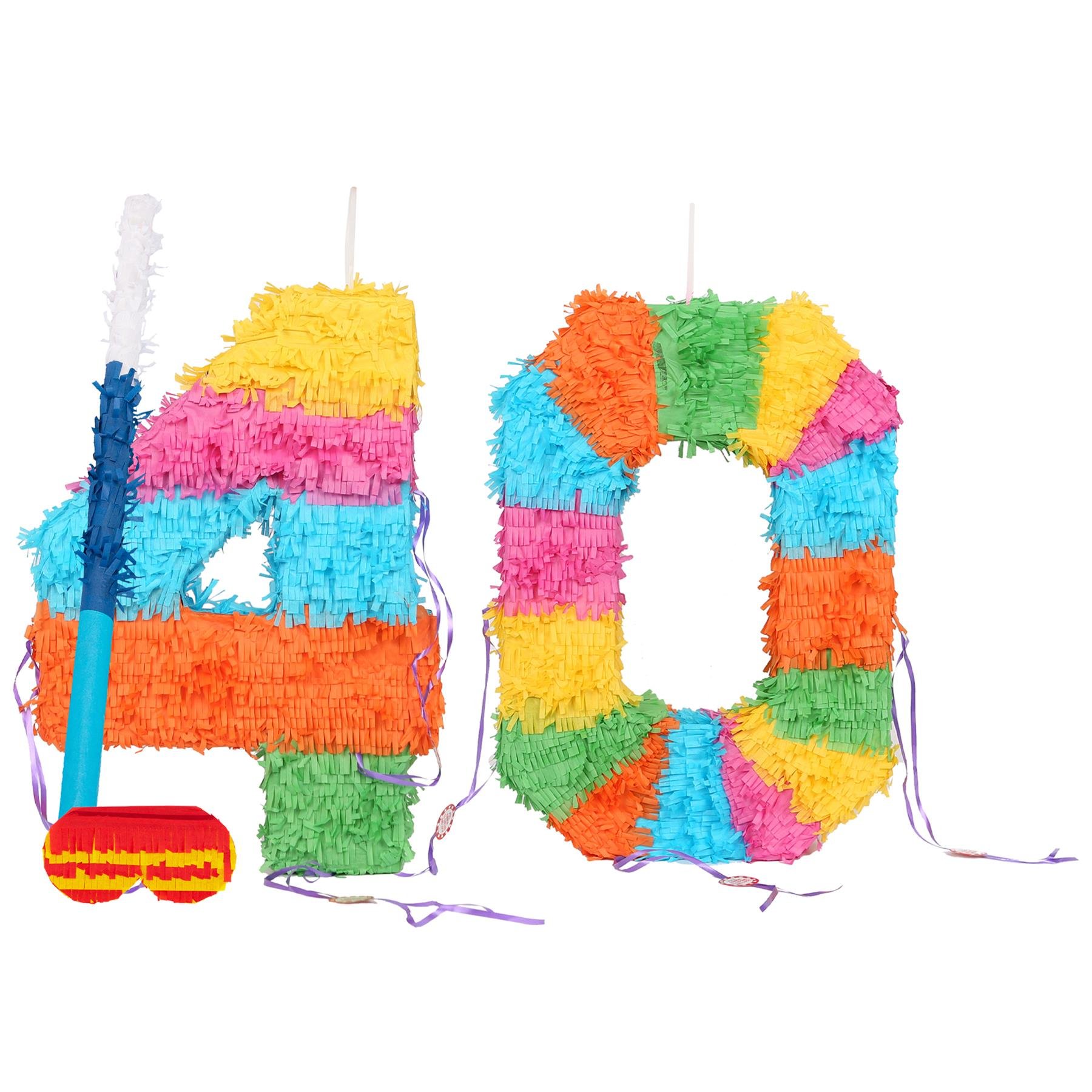 Fax Potato 40th Birthday Pinata Set with Stick & Blindfold - Blue Stick