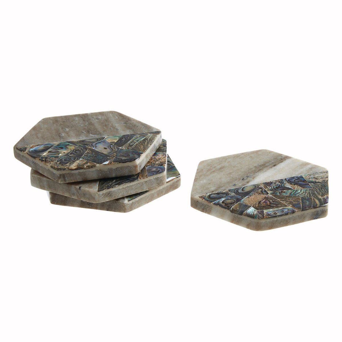 Orsina Set Of 4 Imogen Marble And Paua Shell Coasters - Assorted
