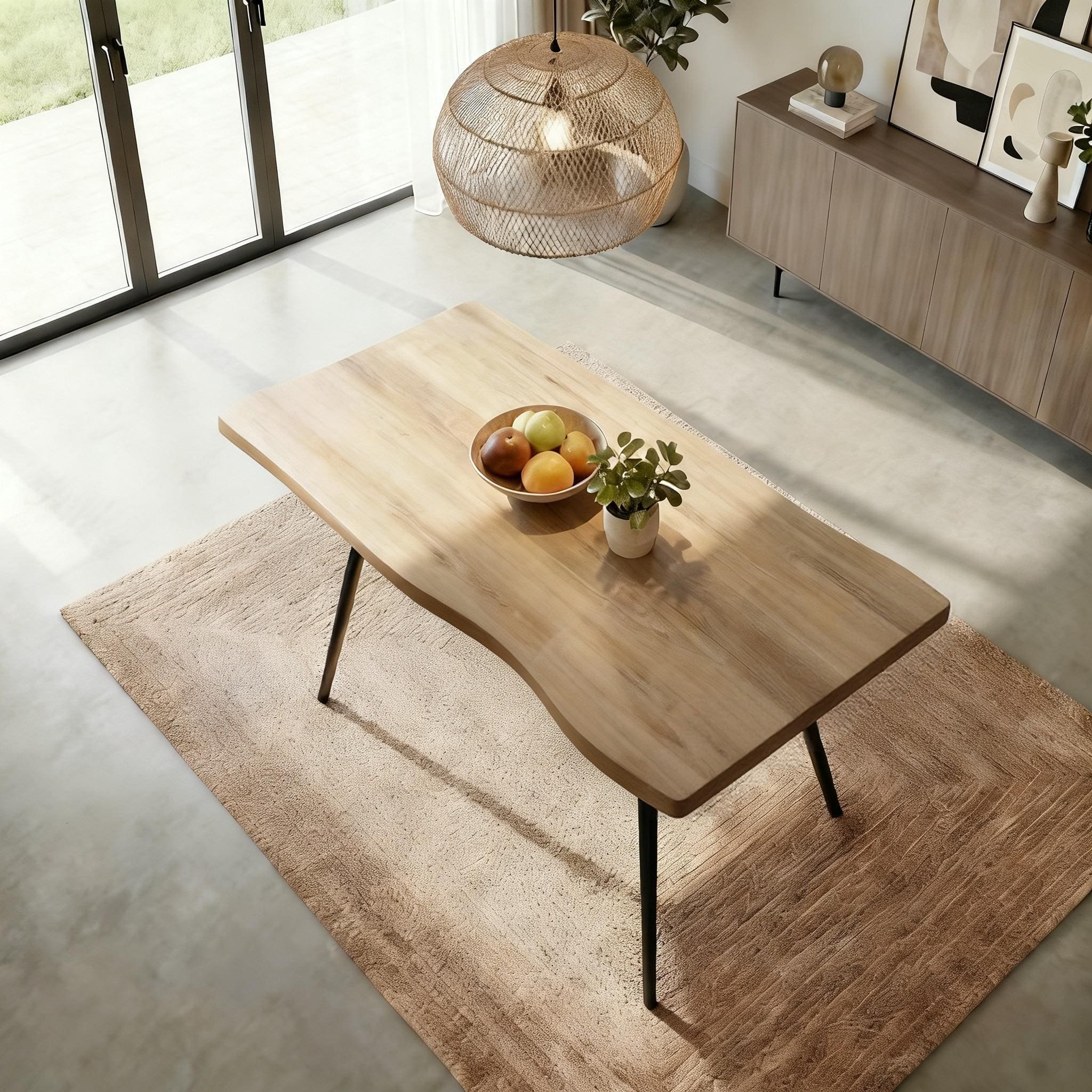 Home Source Avara Natural Grain Dining Table with Black Metal Legs - Oak