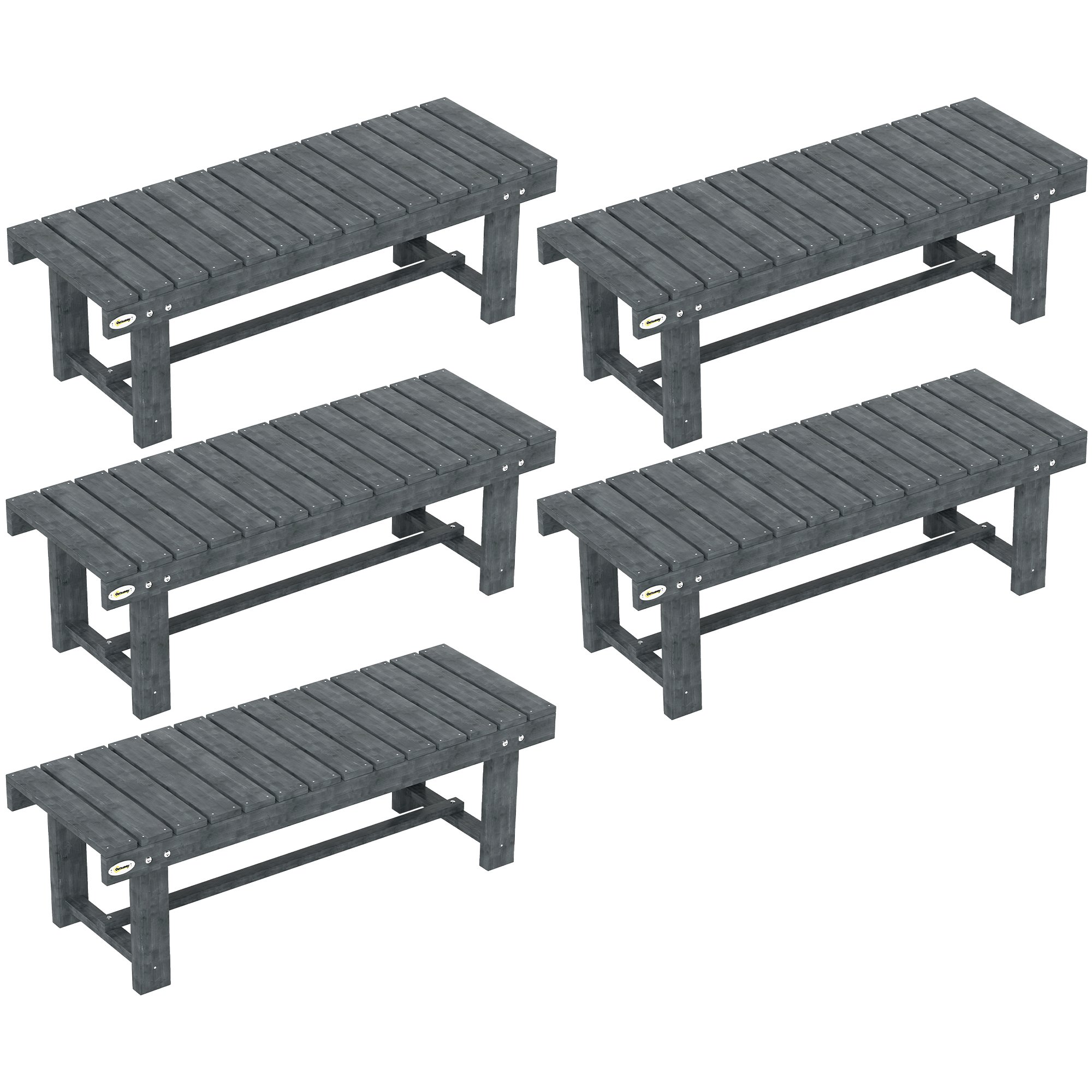 Outsunny Set of 5 Fir Wood Garden Bench – Grey