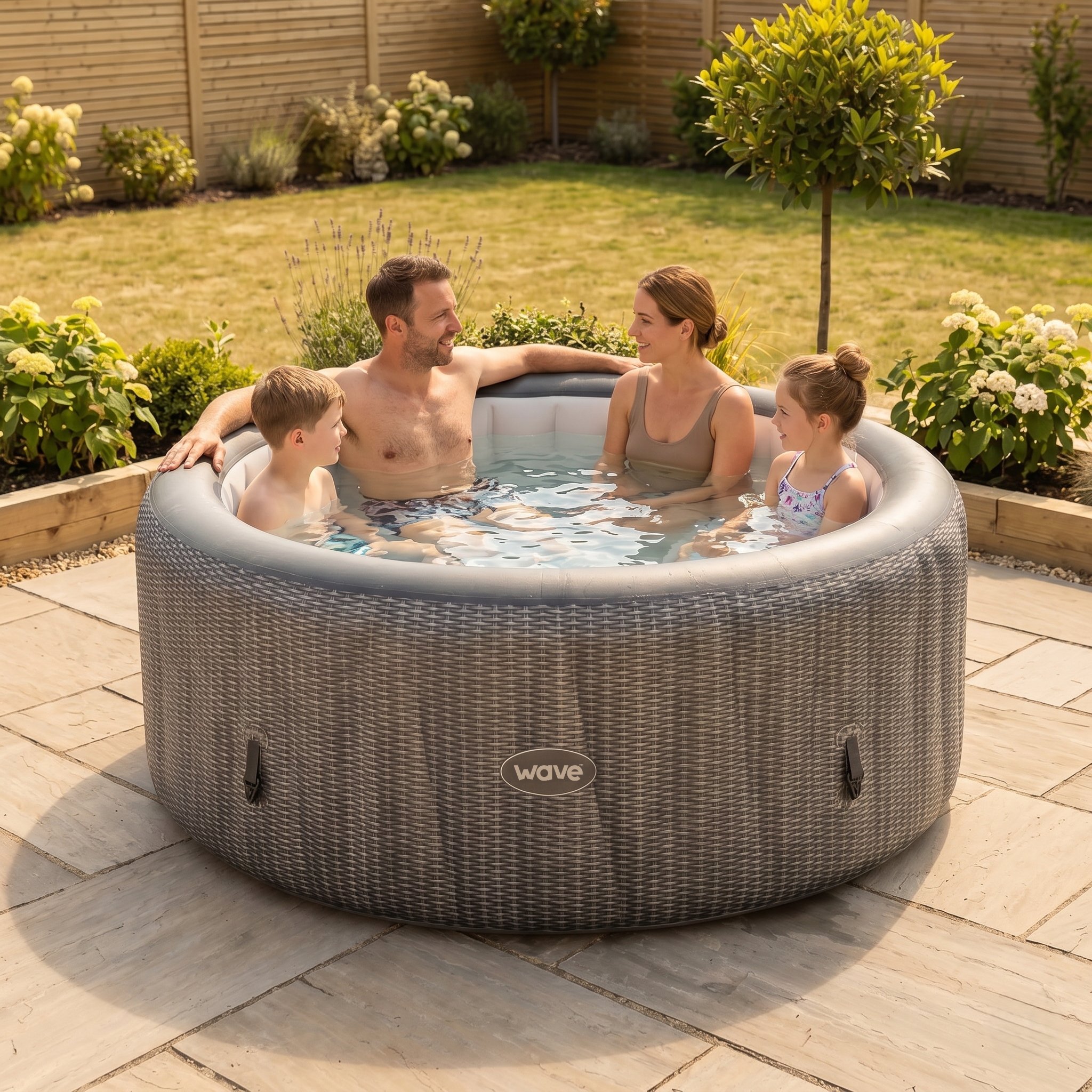 Wave Atlantic 6-Person Round Inflatable Hot Tub - Grey Rattan