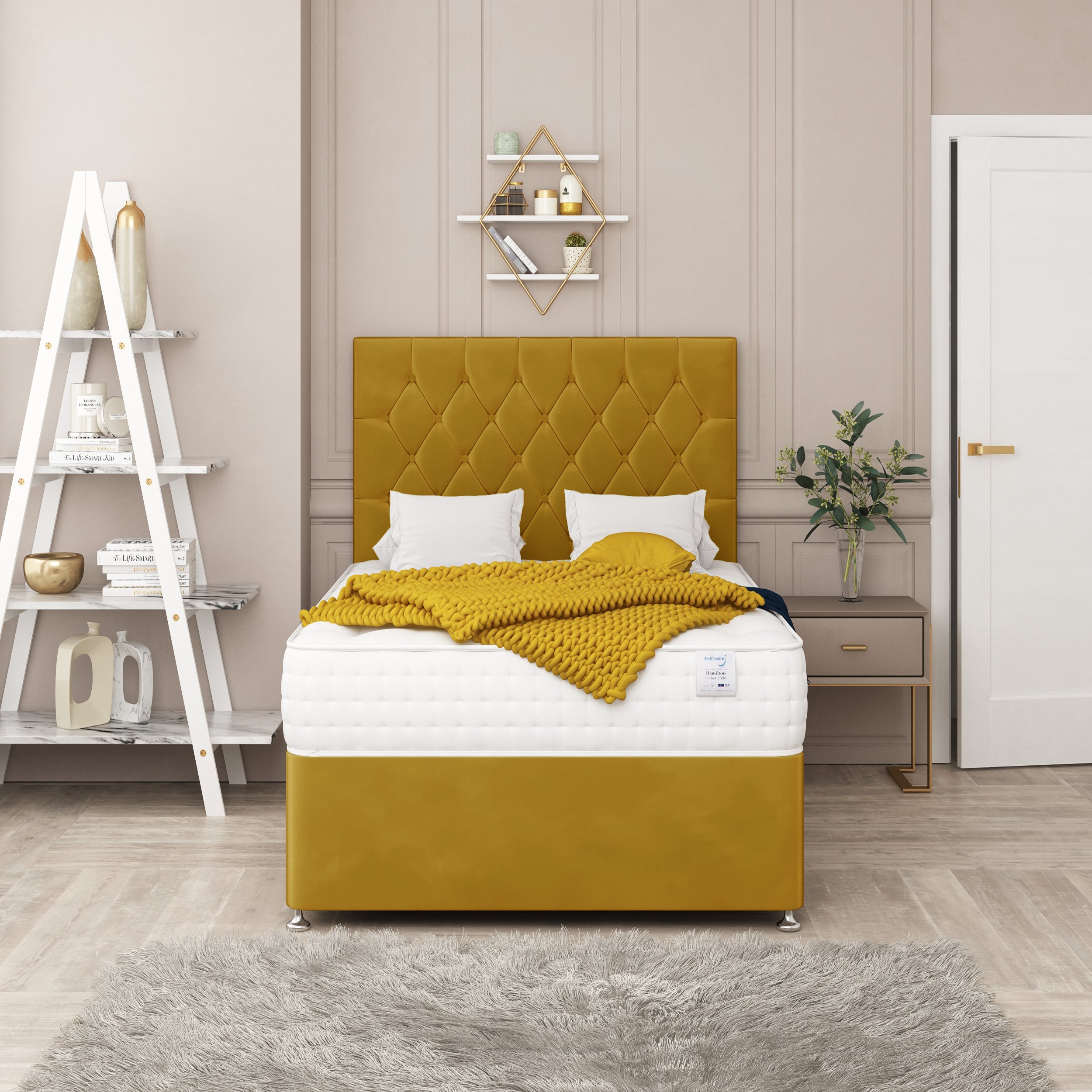 Bed Choices Monaco Small Double 4 Drawer 26" Headboard Divan Bed Set - Mustard