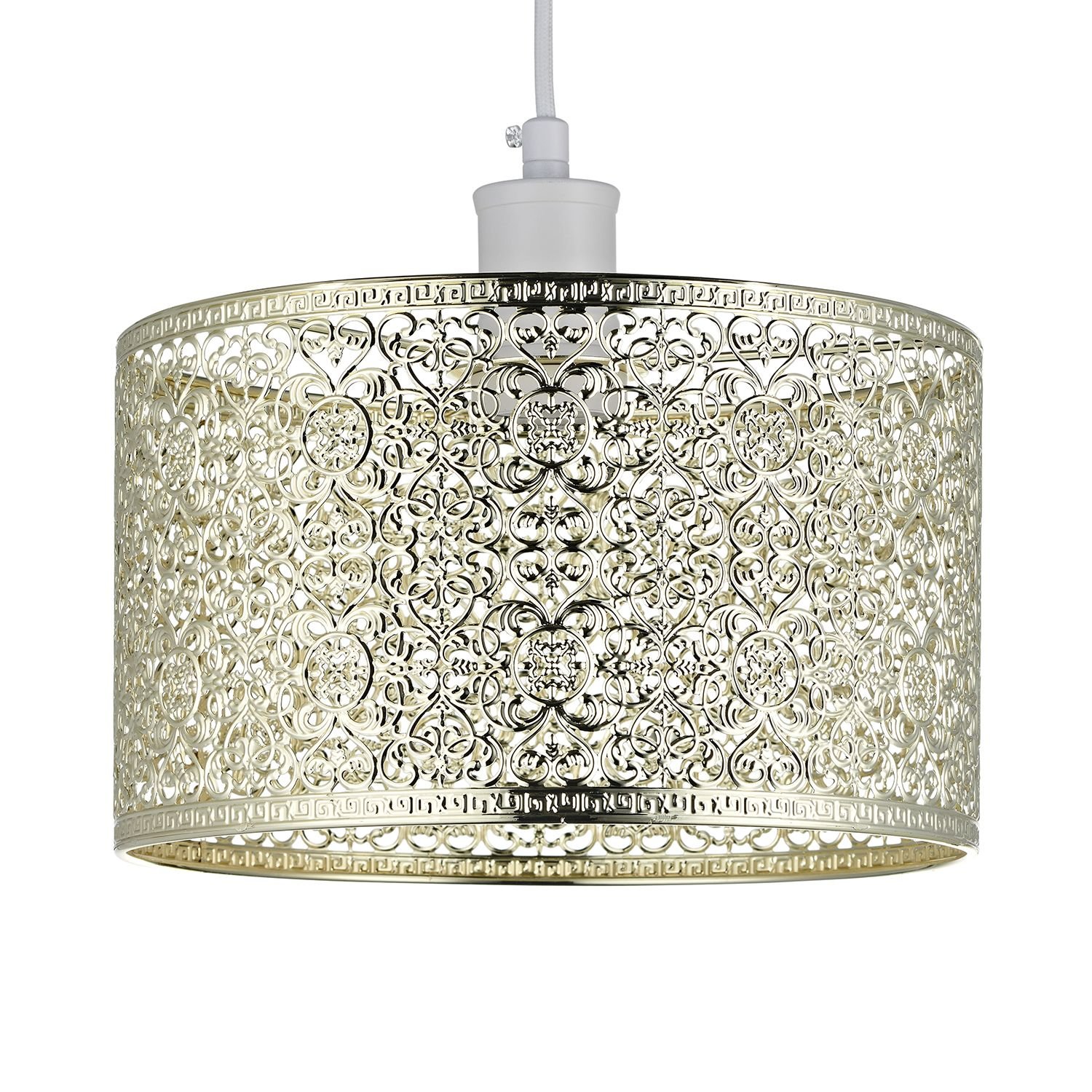 Happy Homewares Gold Ornate Moroccan Decorated Metal Pendant Shade - 25cm