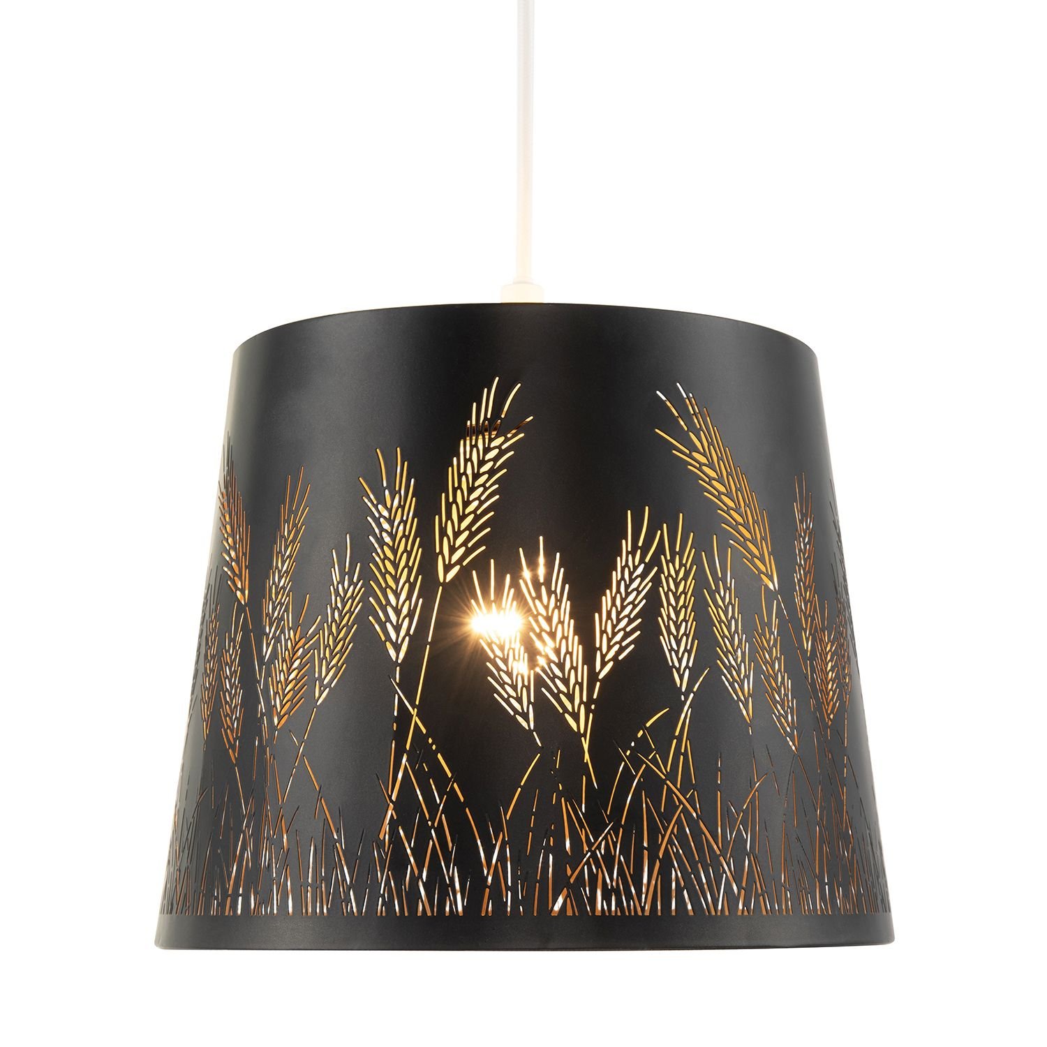 Happy Homewares Black Corn Field and Grass Laser Cut Black Pendant Shade - 25cm