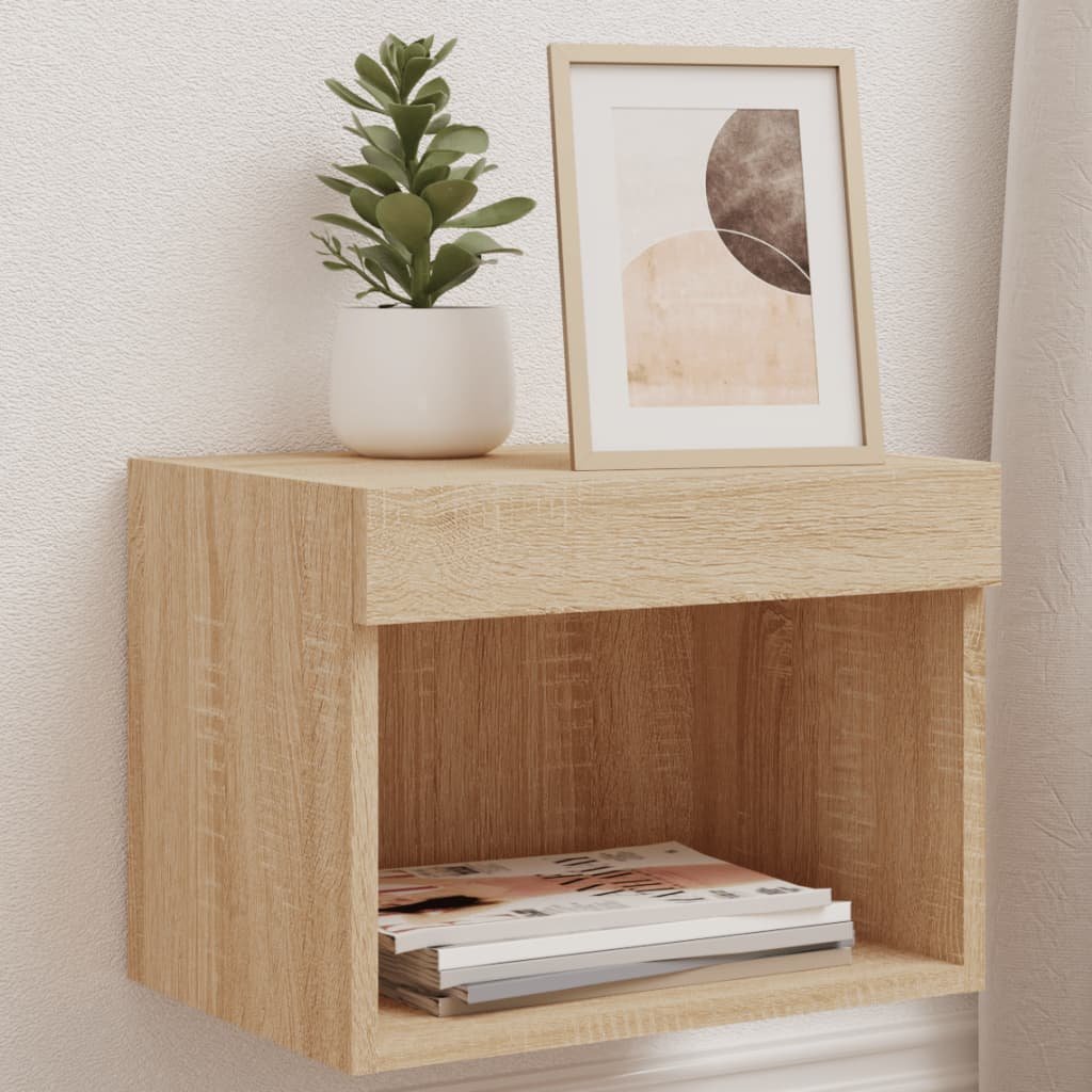 Walplus Pack of 2 LED Bedside Cabinet - Light Oak - 40 x 30 x 30 cm