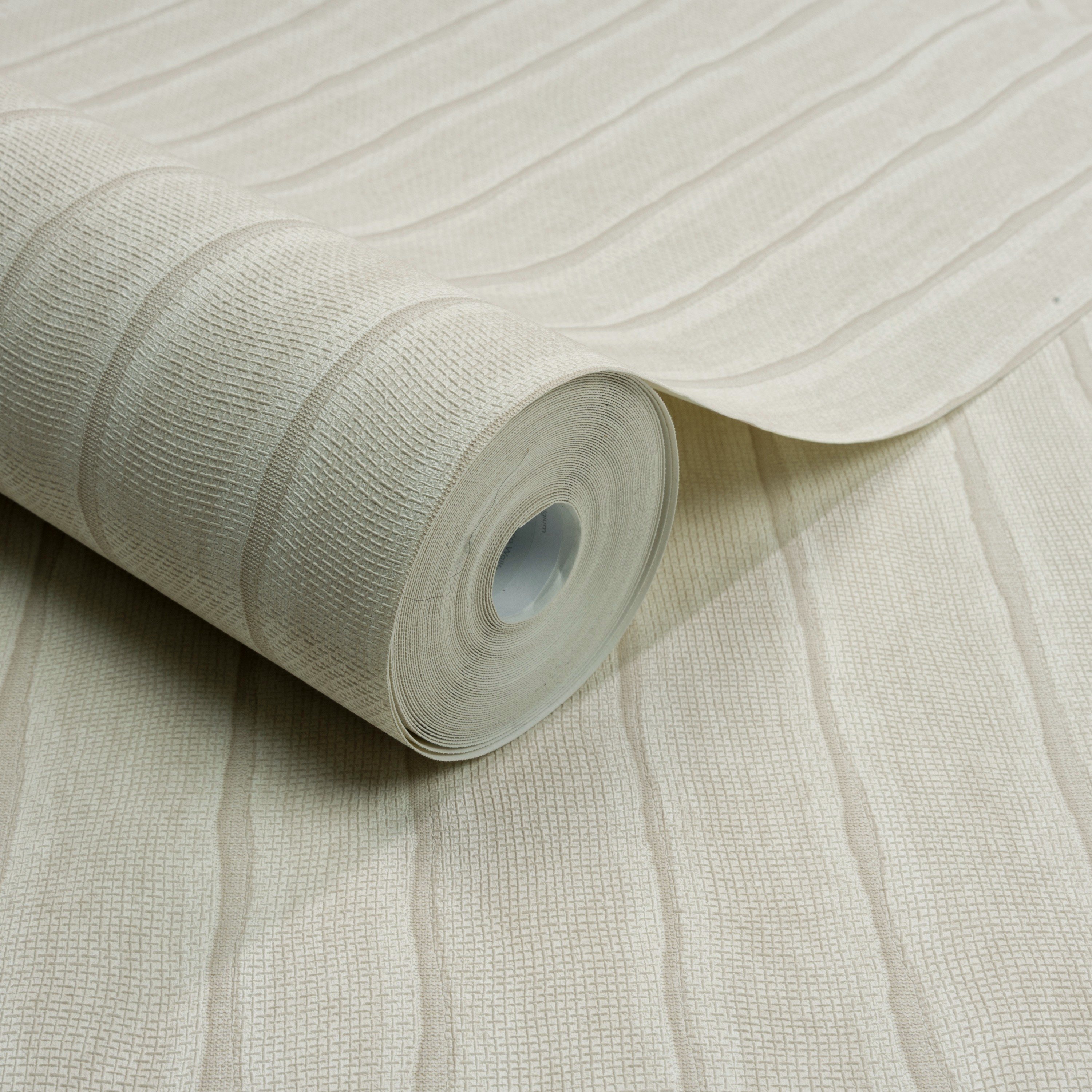 Grandeco Boutique Kalema Fabric Stripe Embossed Wallpaper - Ivory