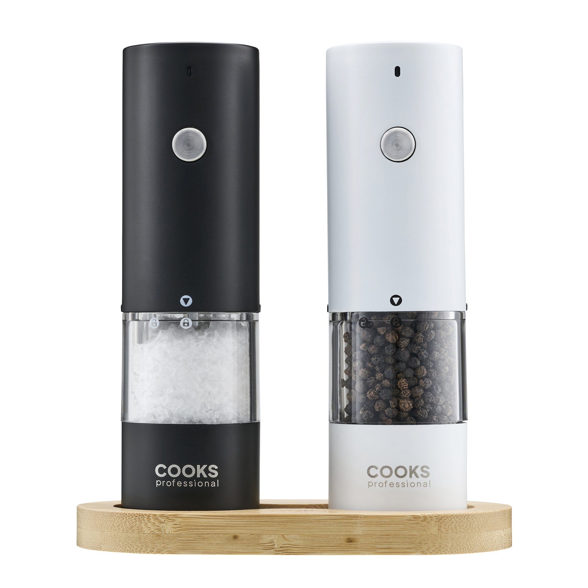 Cooks Professional Rechargeable Salt & Pepper Mill Set with Base - Black/White