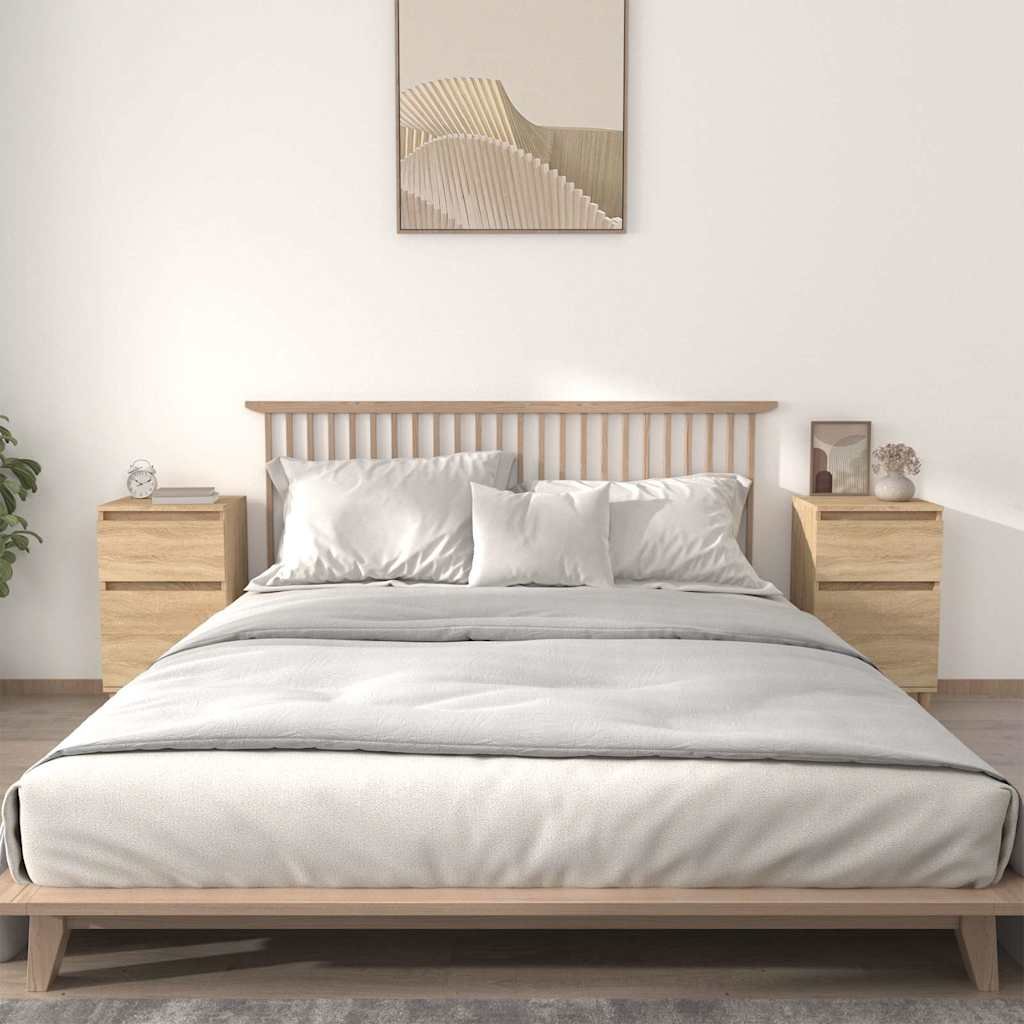 Walplus Pack of 2 Engineered Wood Bedside Cabinet - Light Oak - 40 x 35 x 70 cm