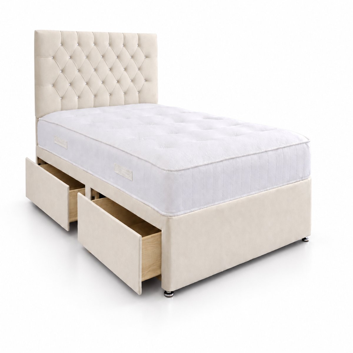 Comfy Deluxe 4ft6 Double      2 Drawer Velvet  Divan Bed Set -  Cream