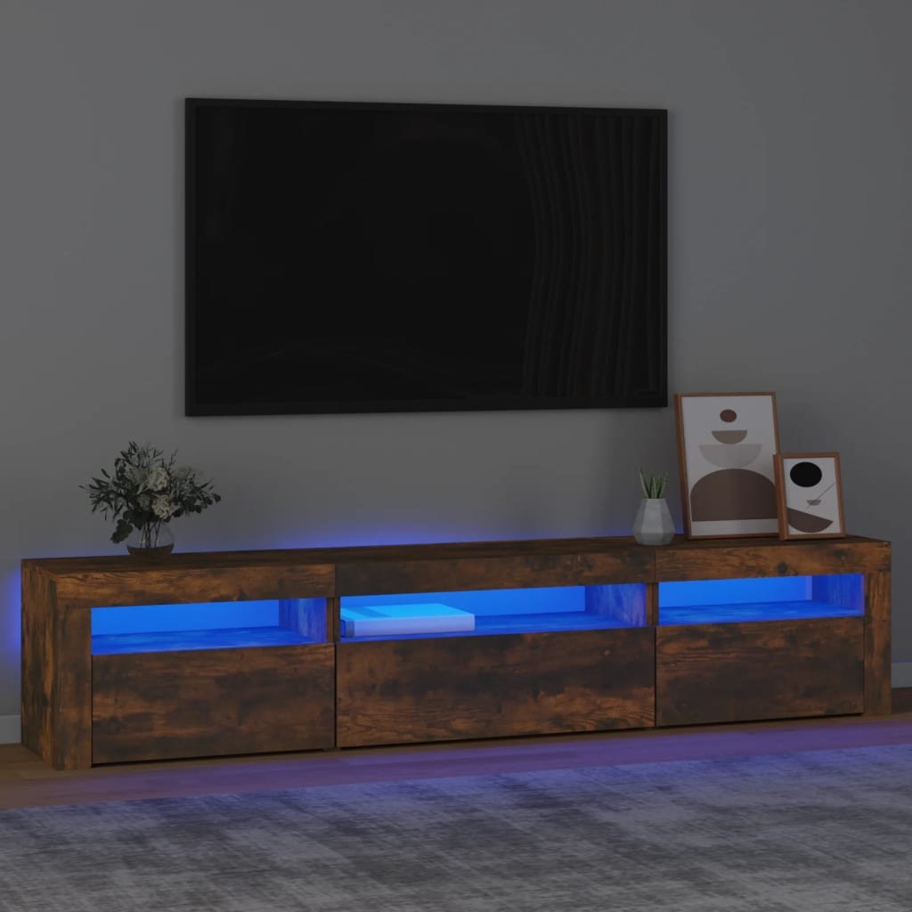 Walplus Engineered Wood RGB LED TV Cabinet - Smoked Oak - 195 x 35 x 40 cm