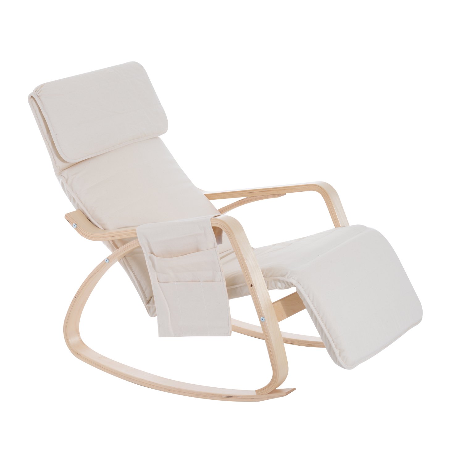 HOMCOM Rocking Recliner Chair with Adjustable Footrest/Side Pocket-Cream White