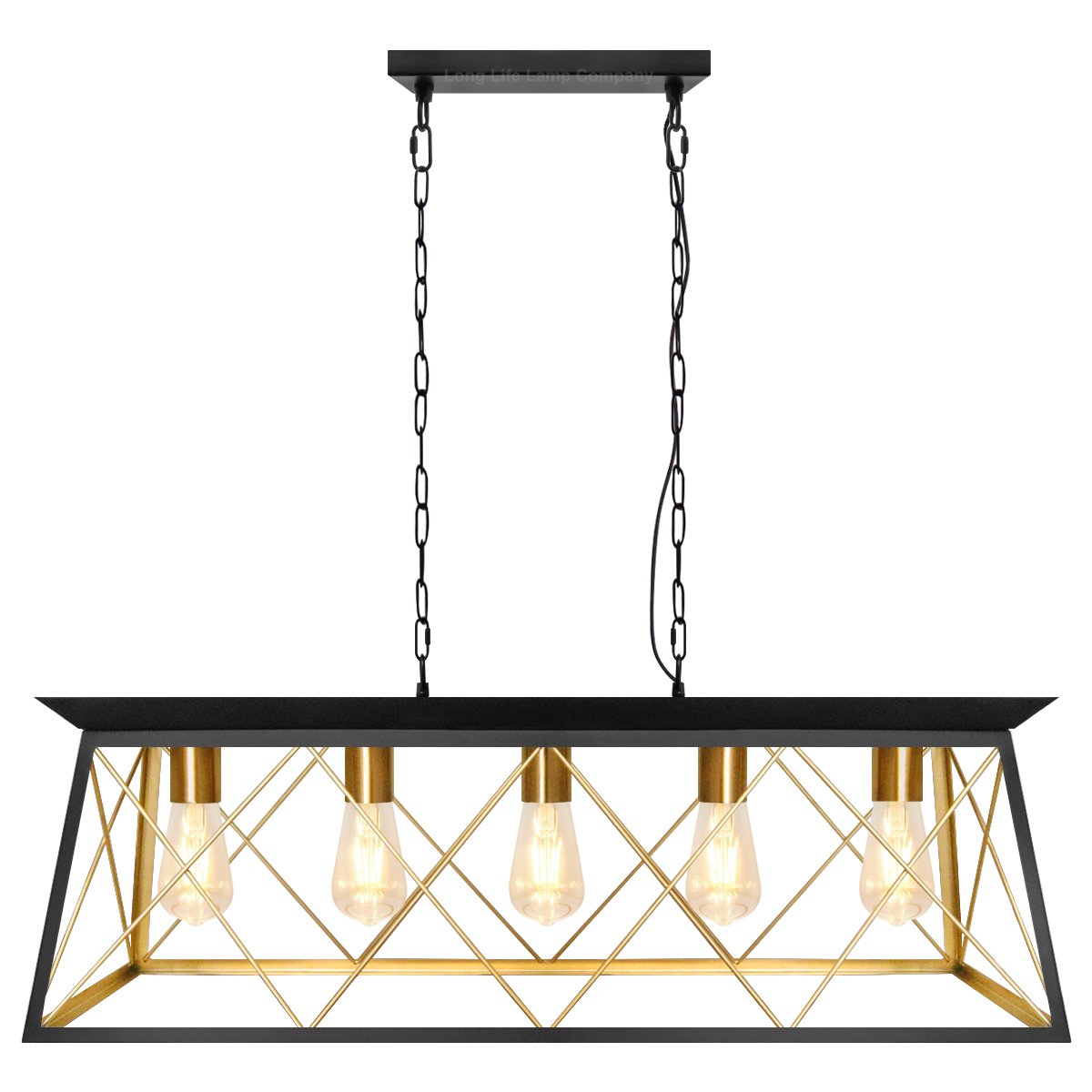 Energy Light Bulbs 5 Light Cage Ceiling Pendant Light - Black & Brass