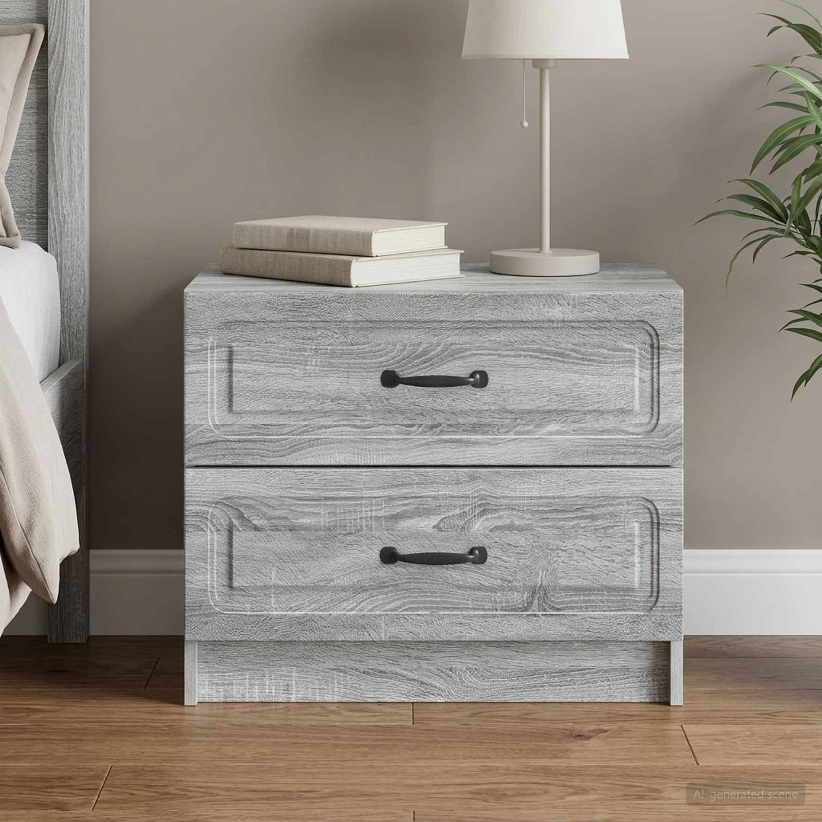 Walplus Engineered Wood Bedside Table - Grey Sonoma - 62 x 34.5 x 44.5 cm