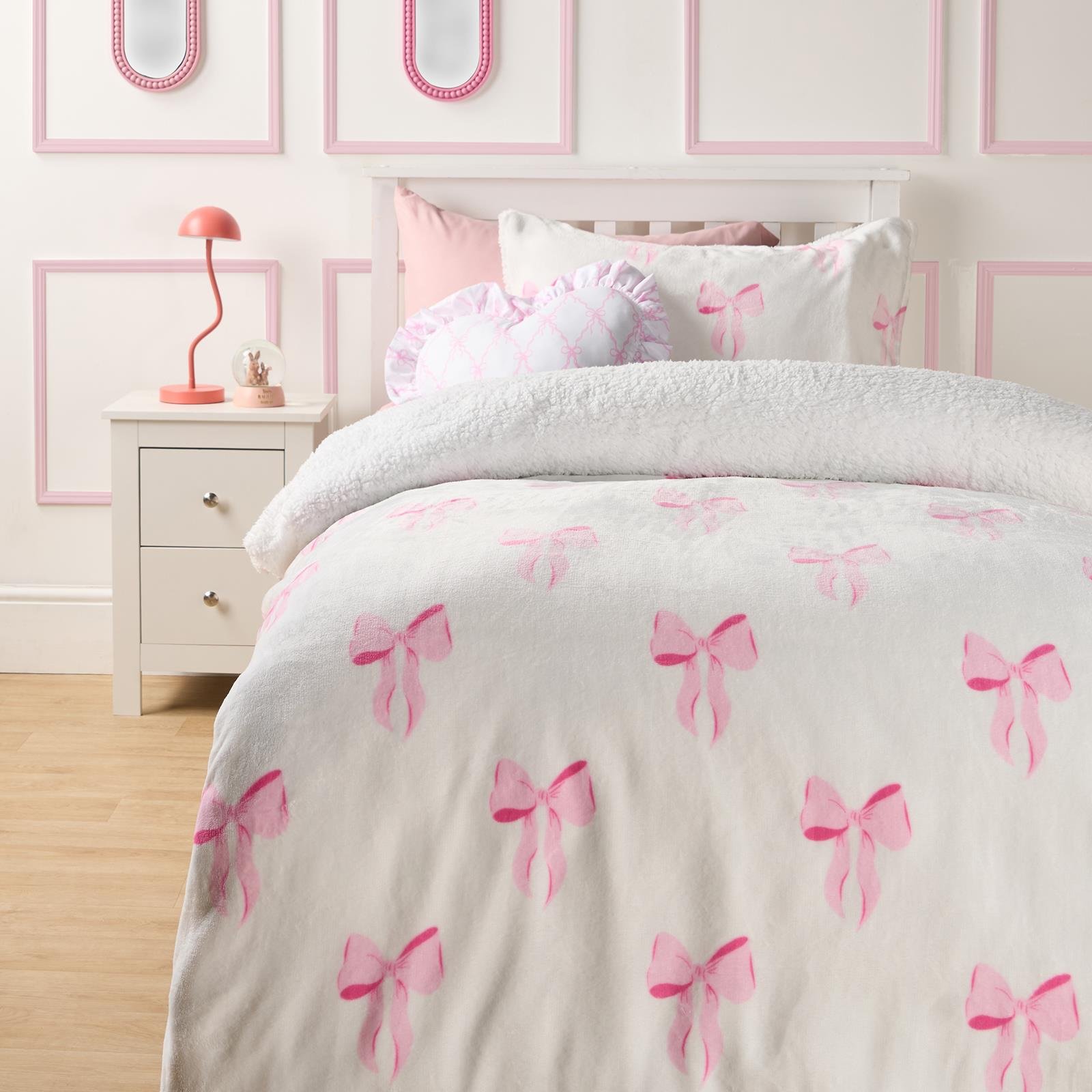 OHS Bows Fleece Bedding Set Winter Duvet Cover Set White - Double