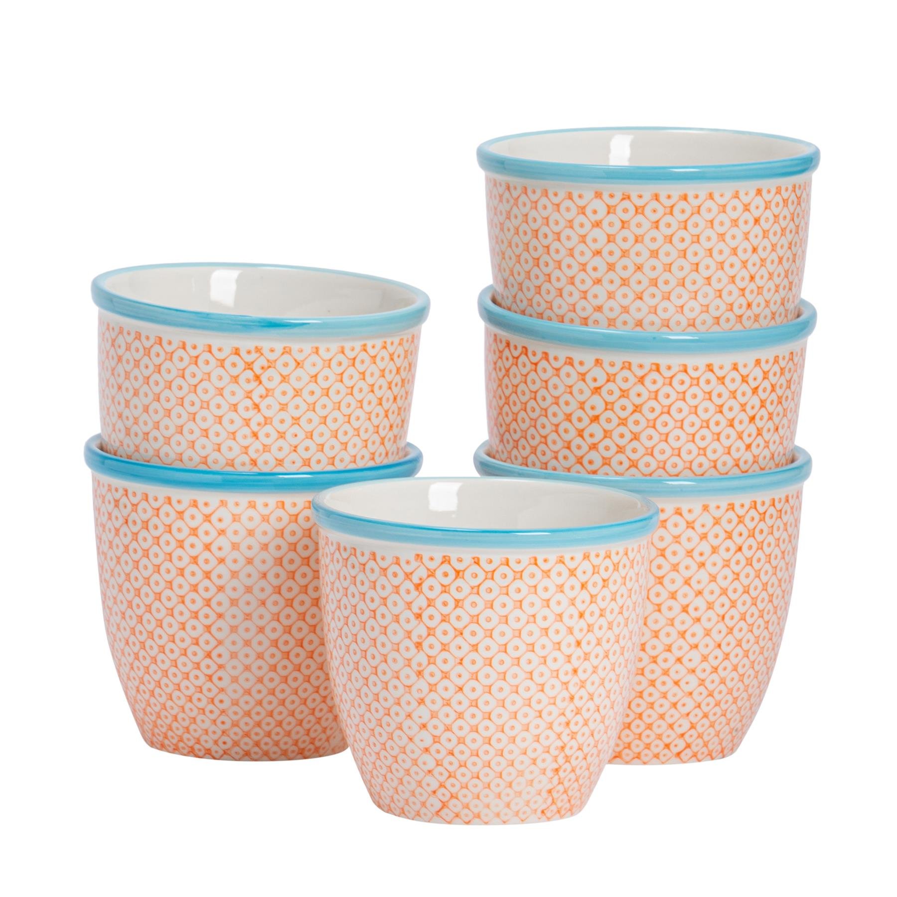 Nicola Spring Hand-Printed Plant Pots - Orange - Pack of 6