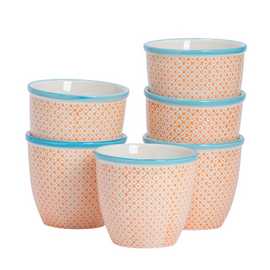 Nicola Spring Hand-Printed Plant Pots - Orange - Pack of 6