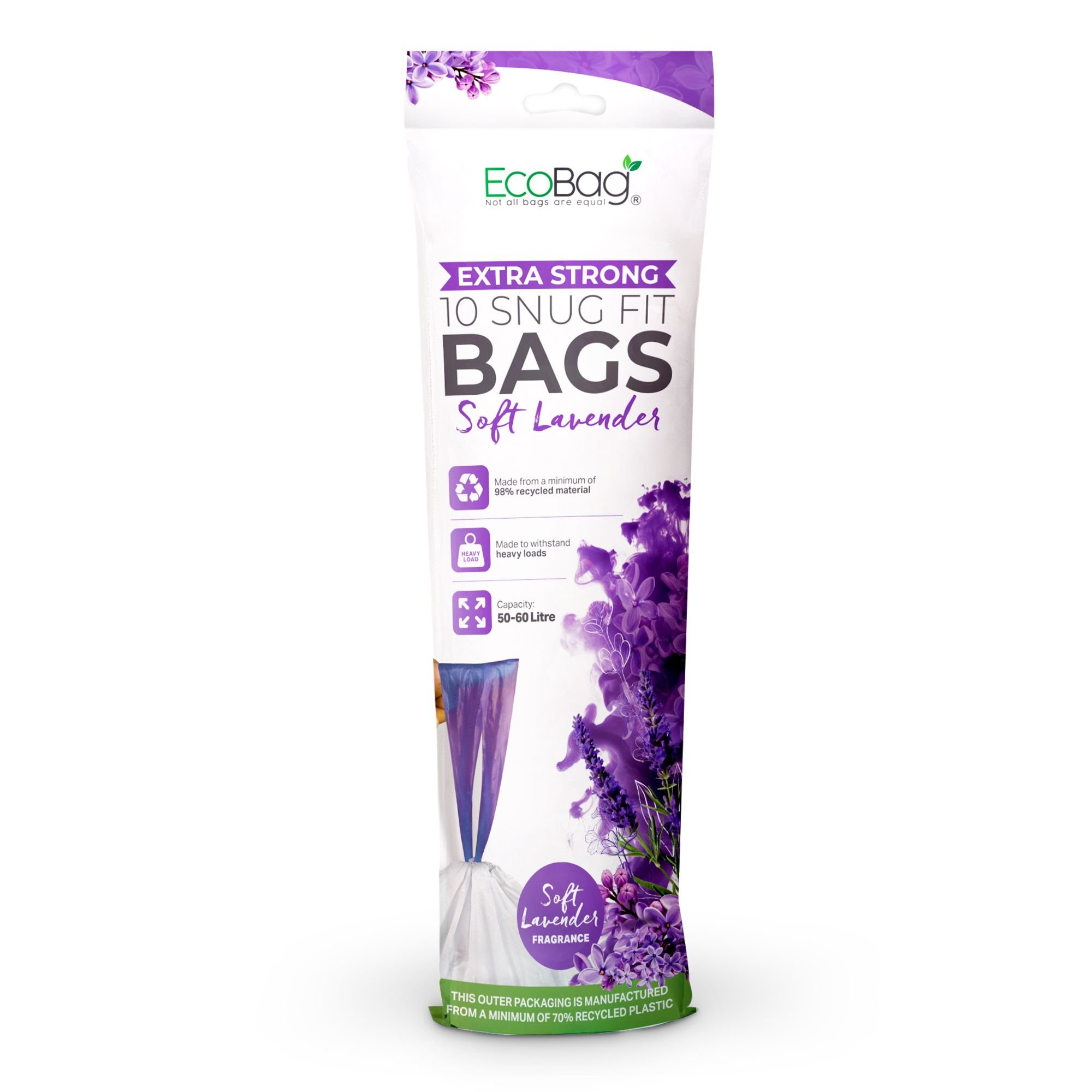 EcoBag 60L Lavender Scented Extra Strong Drawstring Bin Liners - Pack of 10