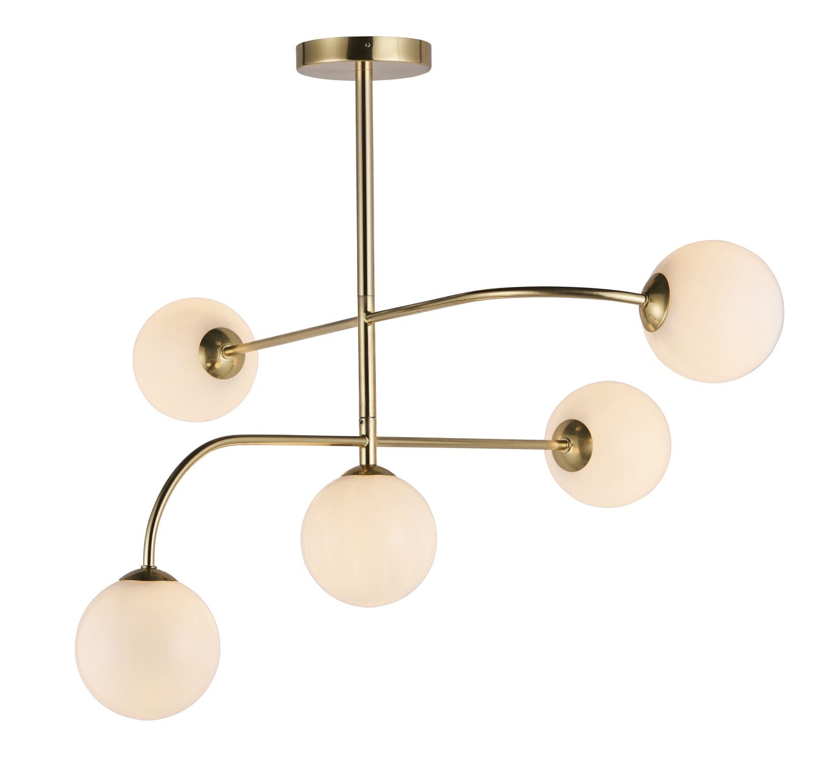 Loops Direct 80cm Satin Brass Semi-Flush Ceiling Light - Opal Glass