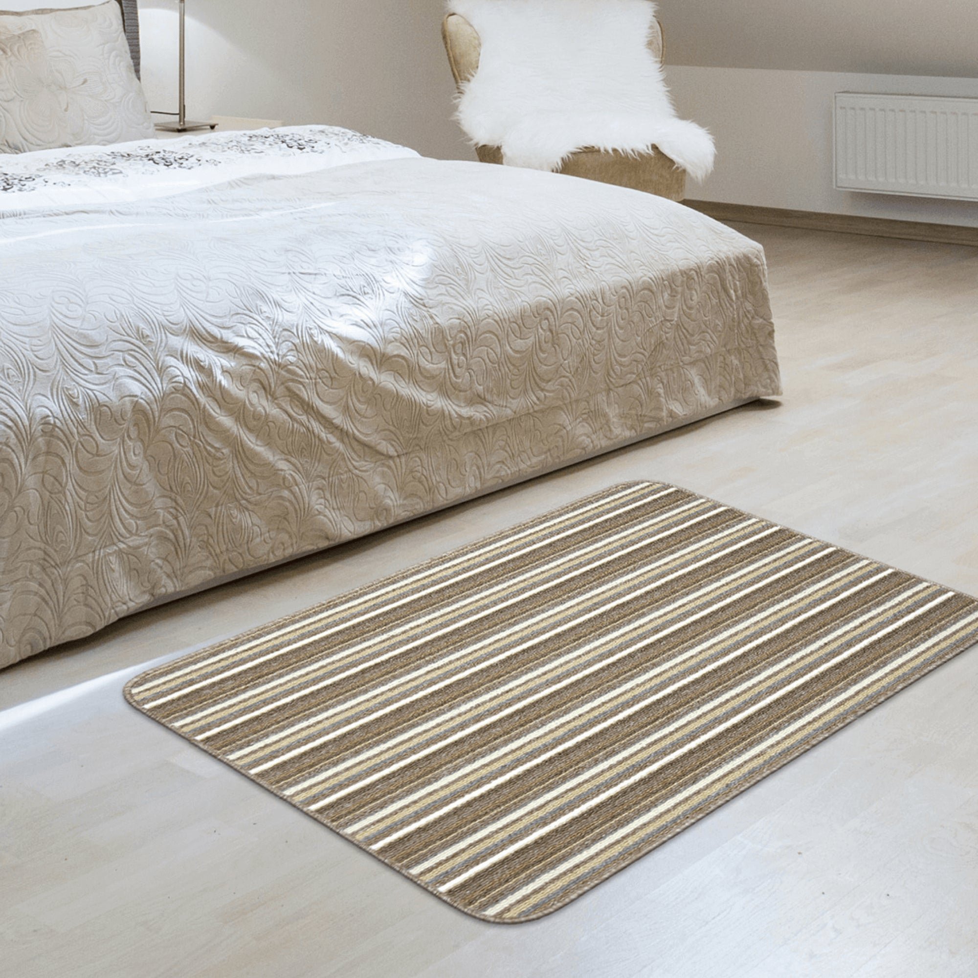 The Rugs Cream Striped Washable Nonslip Rug - 100 x 150cm