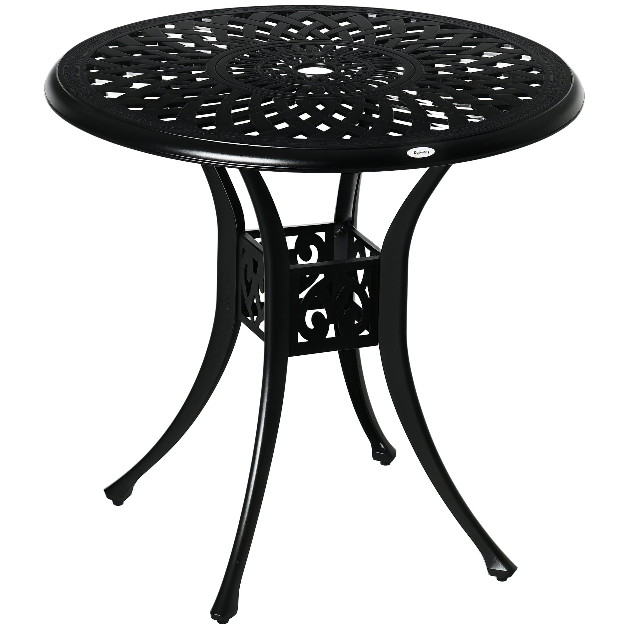 Outsunny Antique Round Garden Dining Table with Parasol Hole - Black