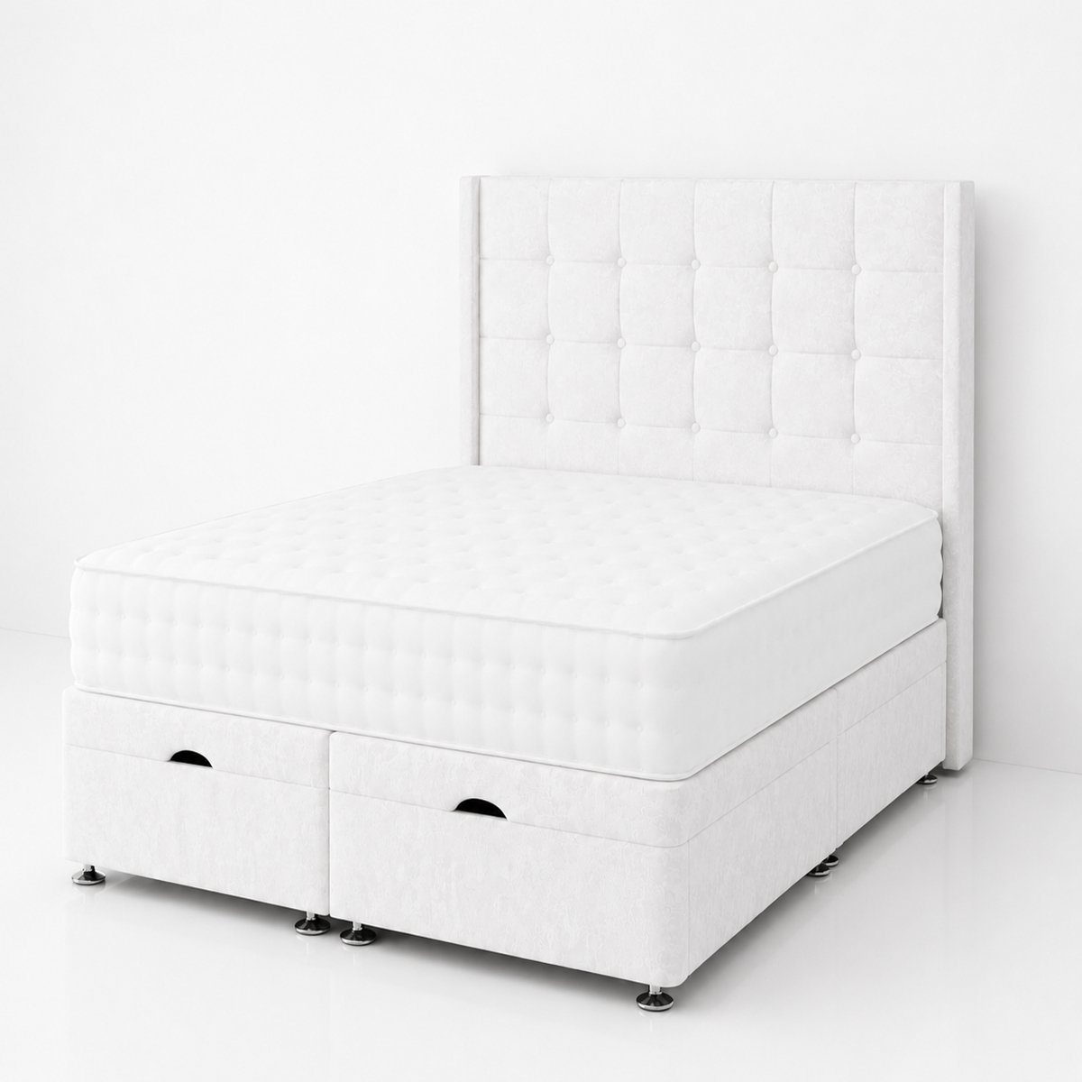 Comfy Deluxe Kai 5ft King Size Ottoman End Lift  Bed Set - Crush White