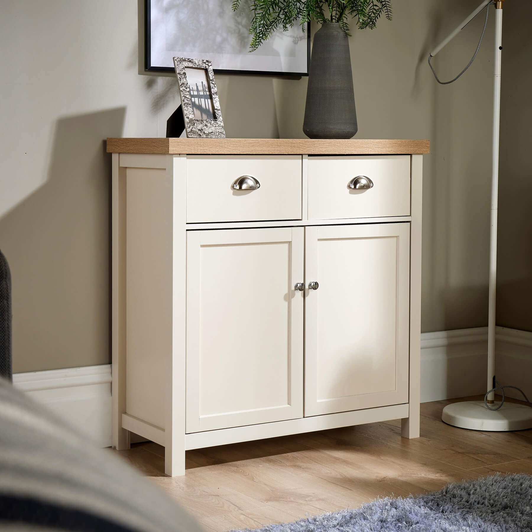 Home Source Avon 2 Drawer 2 Door Storage Cupboard - Off White