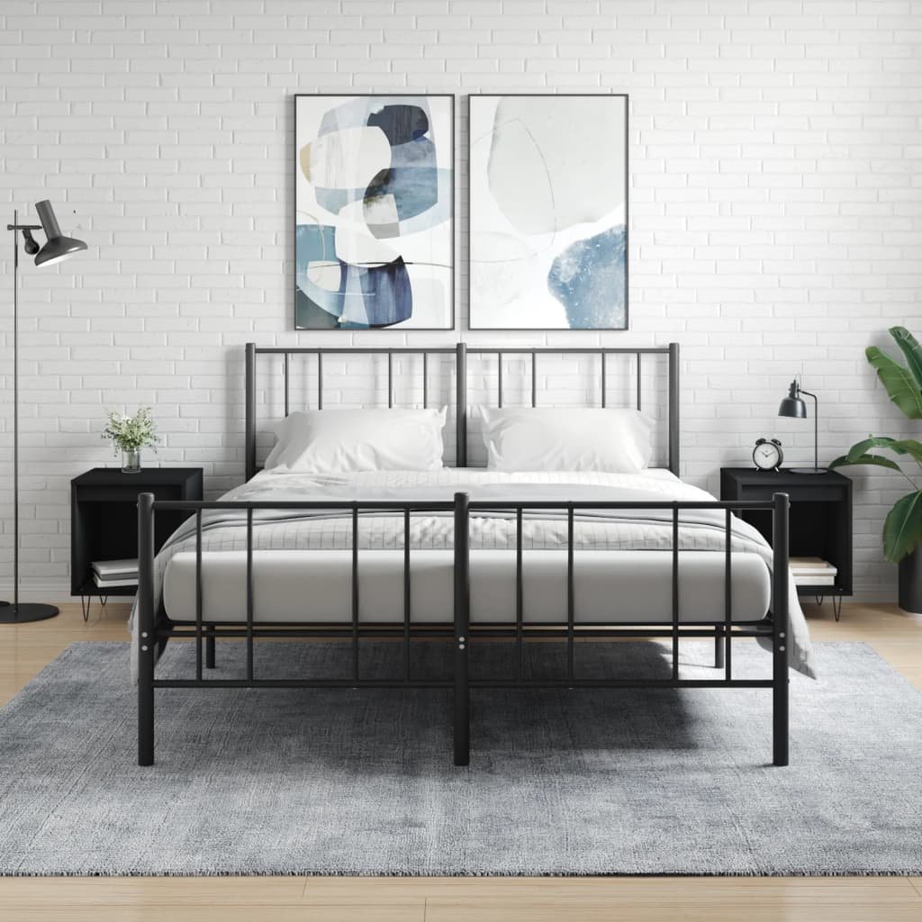 Walplus Pack of 2 Engineered Wood Bedside Cabinet - Black - 40 x 35 x 50 cm