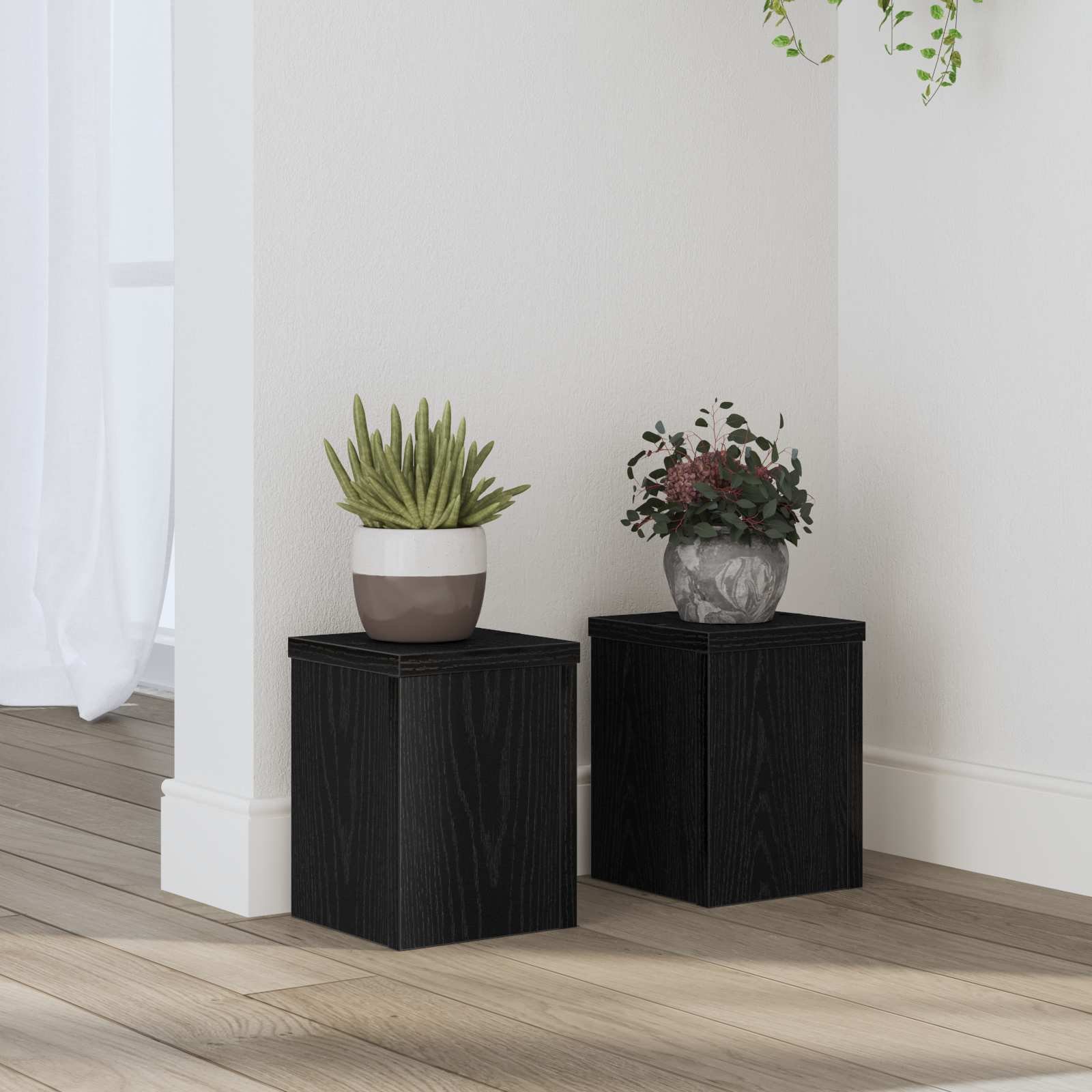 Walplus Pack of 2 Engineered Wood Plant Stand - Black Oak - 15 x 15 x 20 cm