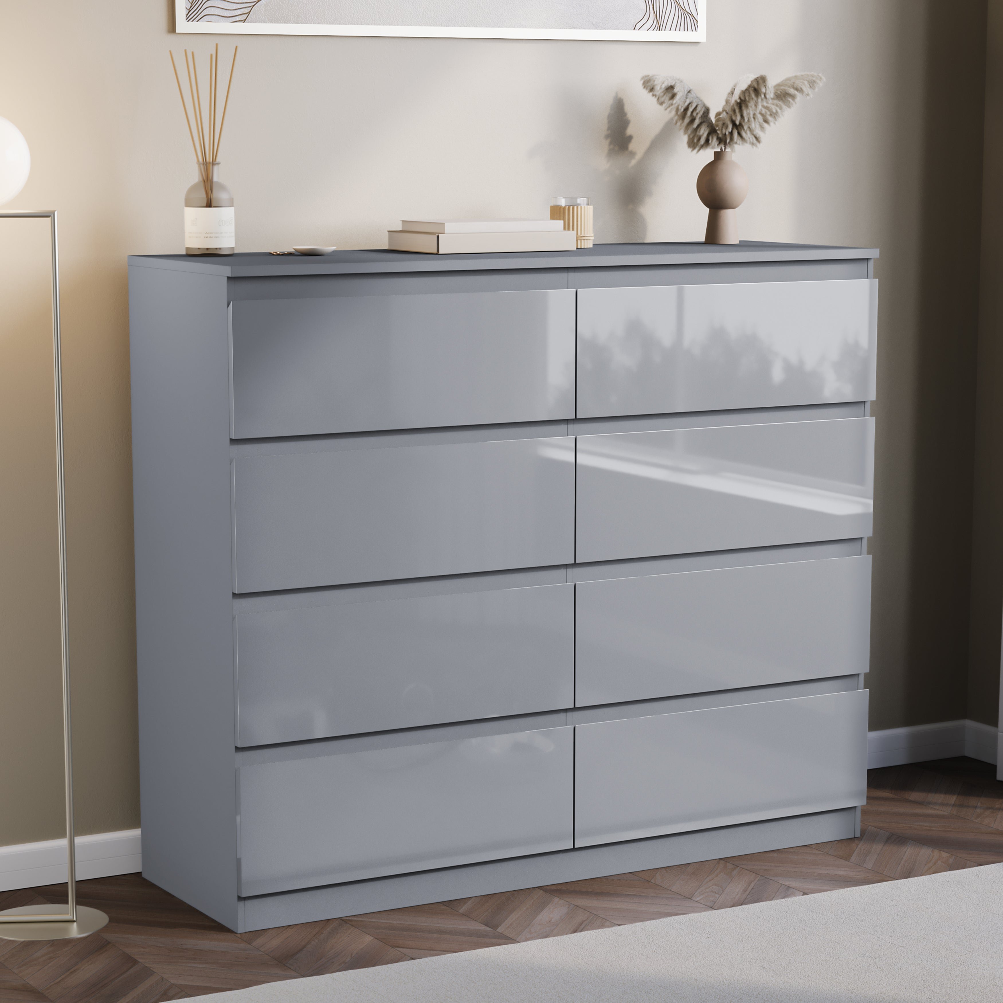 Vida Designs Glinton 8 Drawer Chest  - Grey