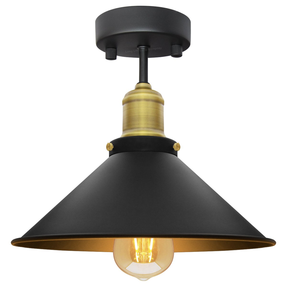 Energy Light Bulbs Metal Scone Brass Fitting Flush Mount Ceiling Light - Black
