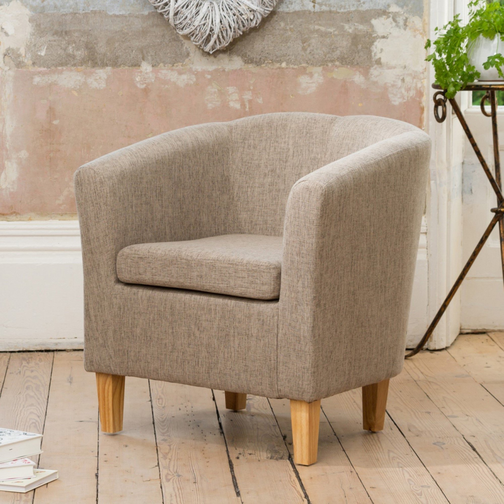 Artemis Home Alderwood 68cm Wide Fabric Tub Chair Armchair - Light Brown