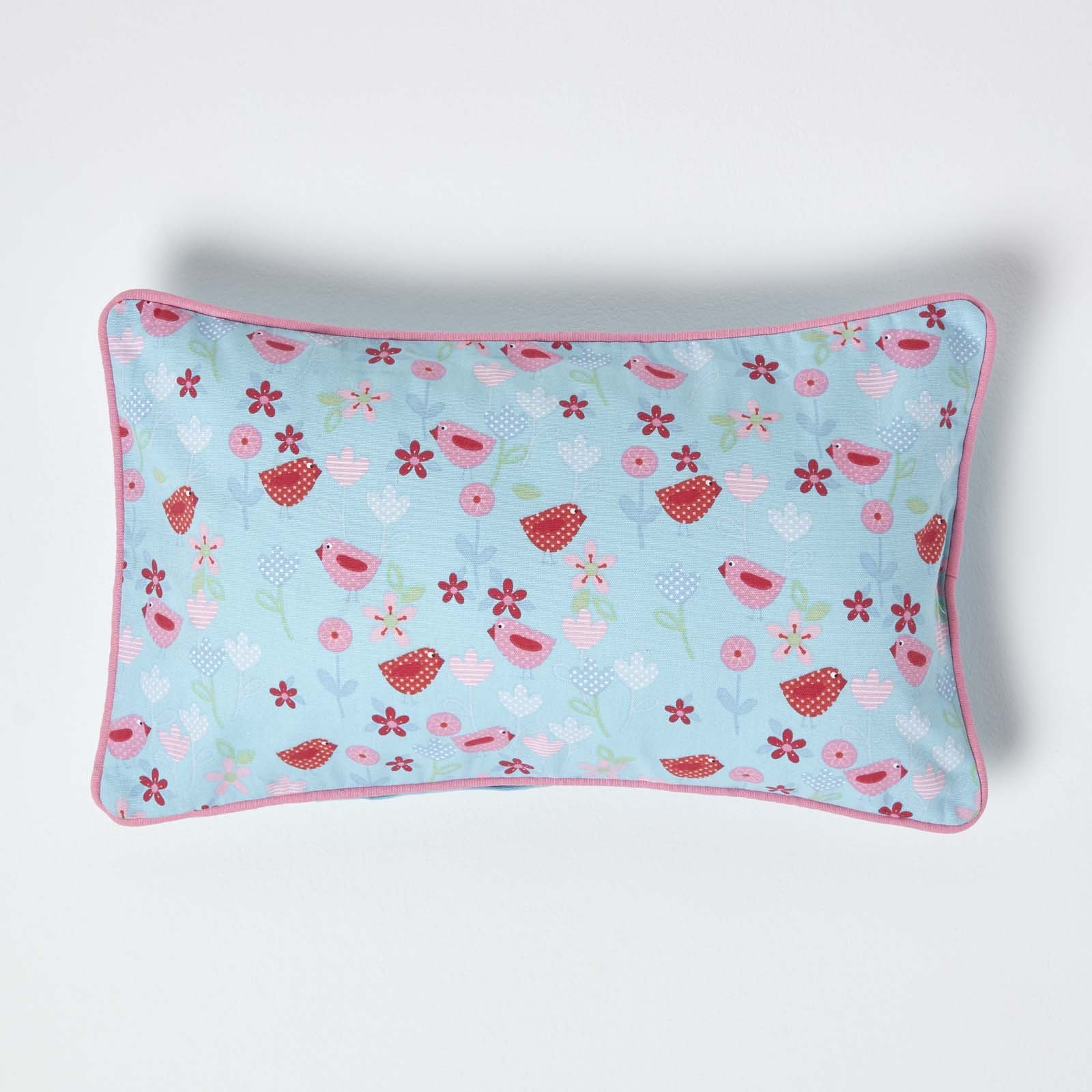 Homescapes Blue Cotton Birds & Flower Rectangular Cushion Cover - 30 x 50 cm