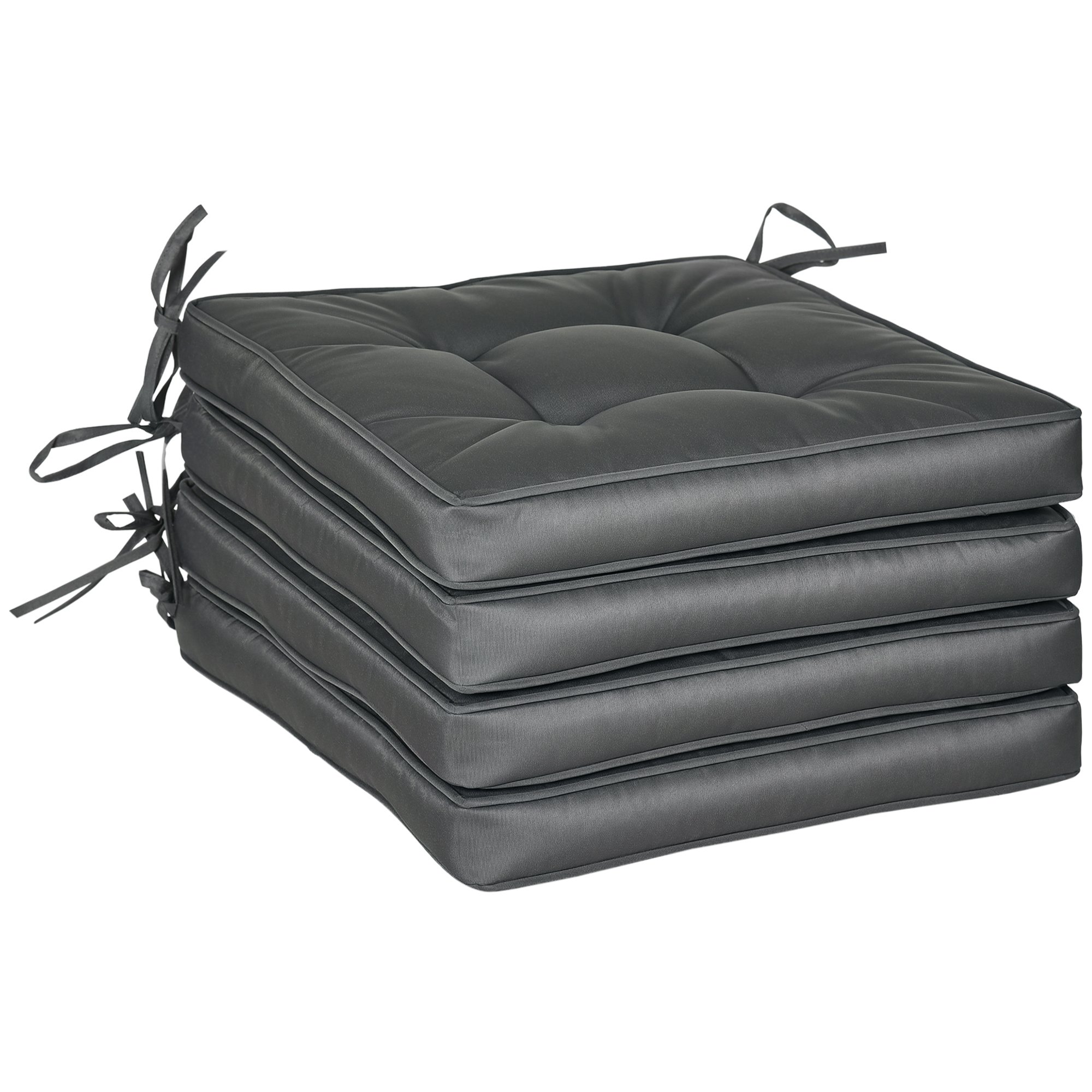 Outsunny Set of 4 Outdoor Chair Cushions with Ties - Grey