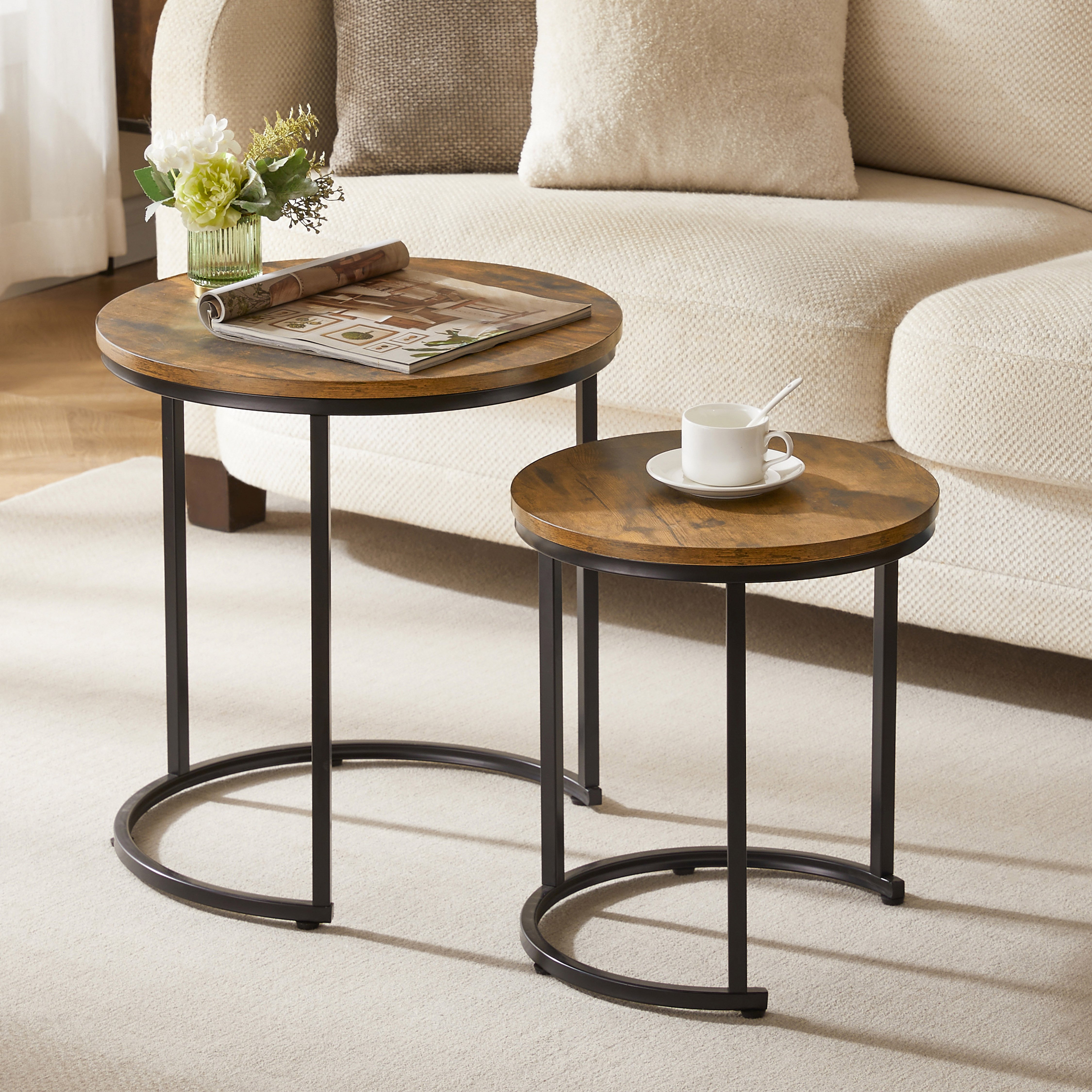 Vida Designs Brooklyn Nest of 2 Round Tables - Dark Wood