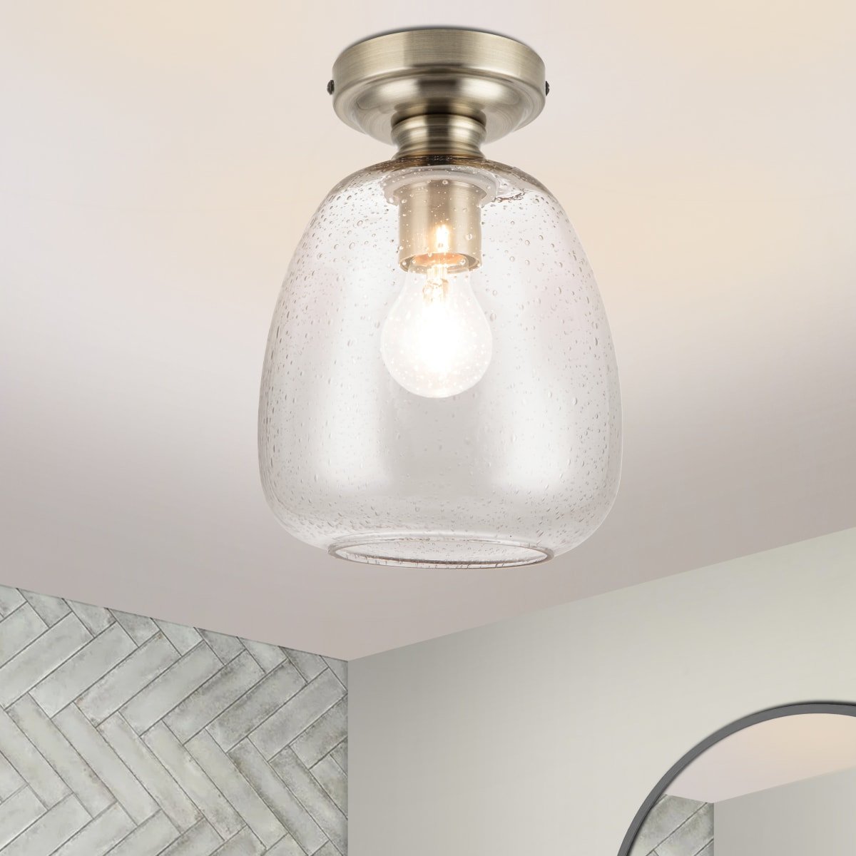 Cosylyte Buxton Bathroom Classic Bubble Glass Ceiling Light - Antique Brass