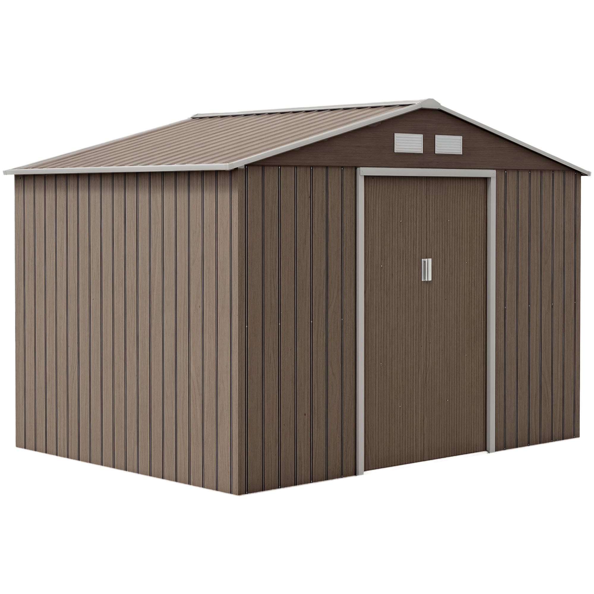 Outsunny Metal Garden Shed w/ Ventilation Slots and Foundation Kit - Light Brown