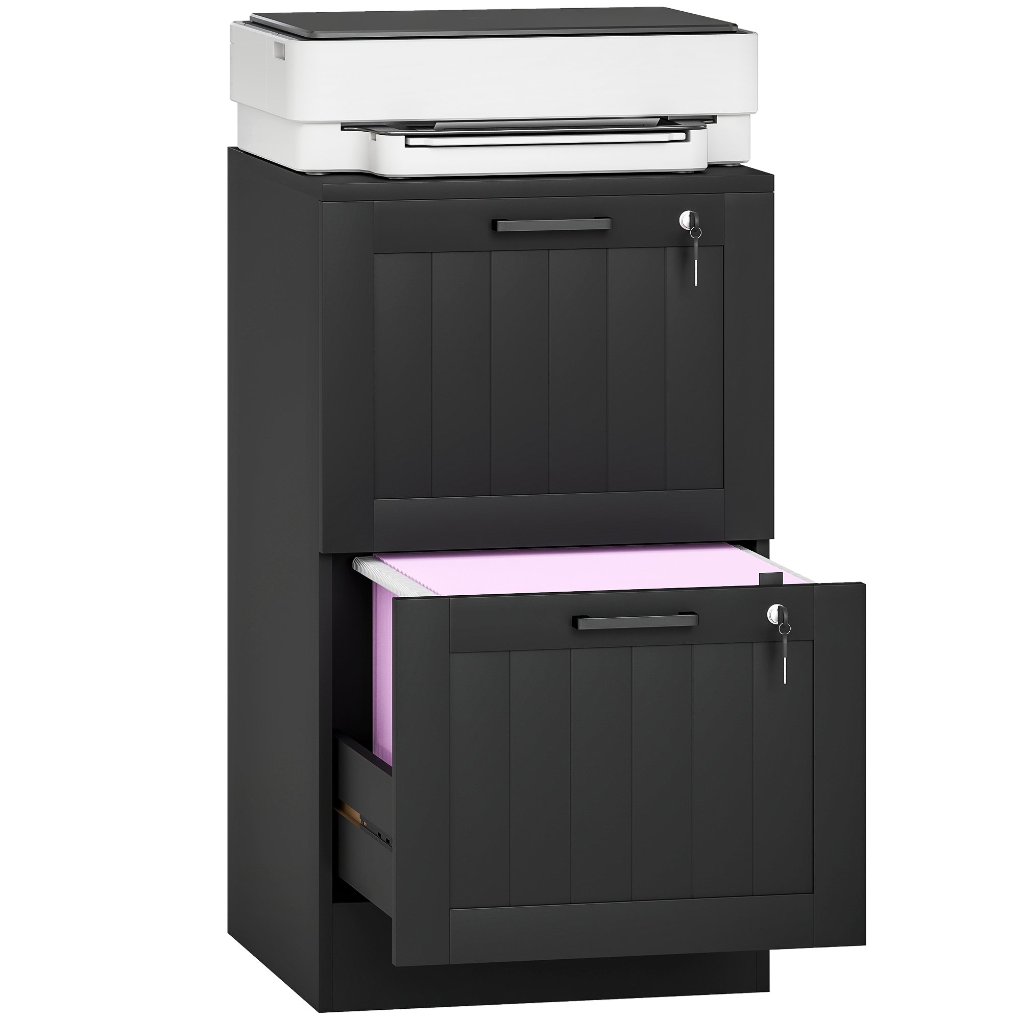 HOMCOM 2 Drawer Filing Cabinet with Adjustable Hanging Bars - Black