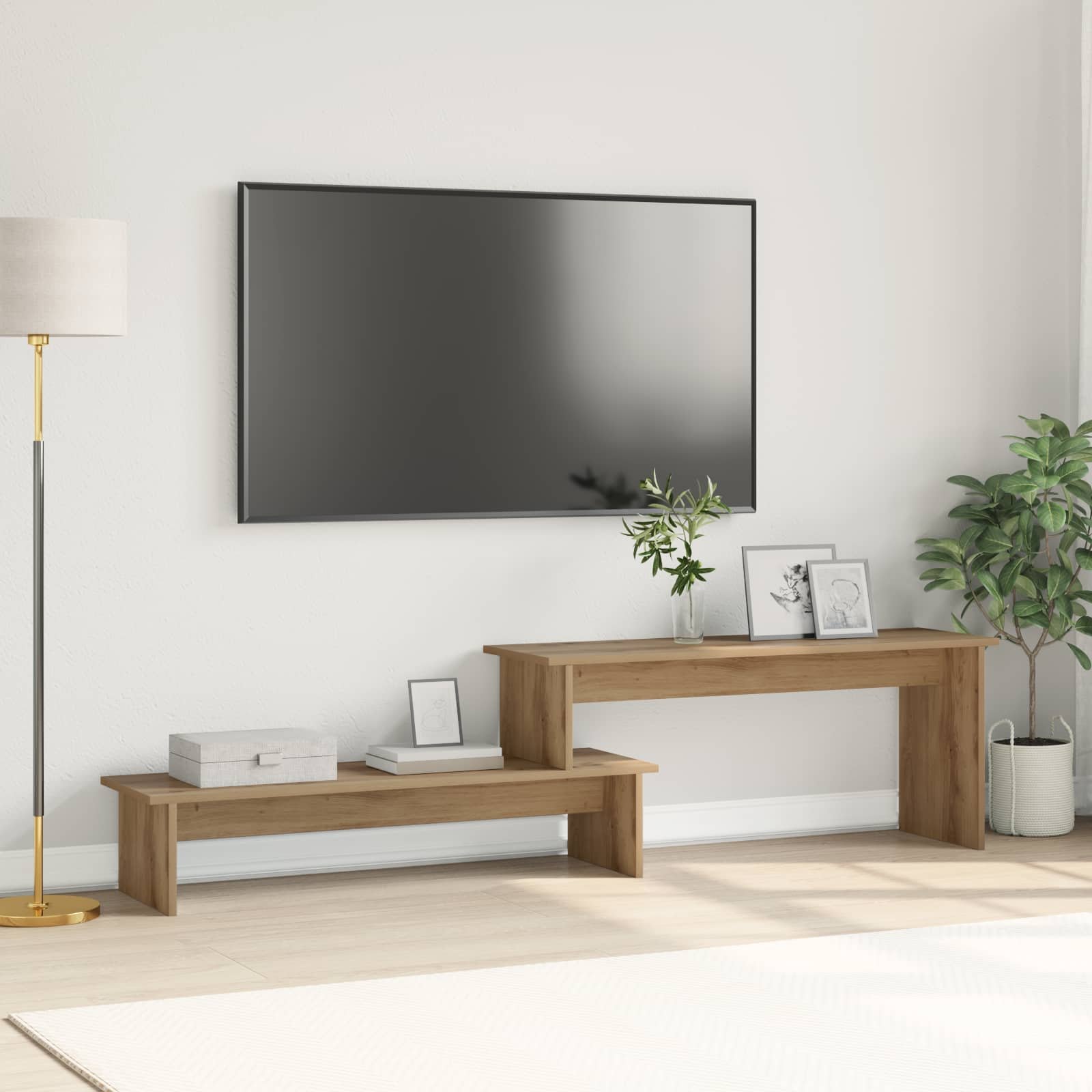 Walplus Engineered Wood 3 Shelves TV Cabinet - Artisan Oak - 180.5 x 30 x 43 cm