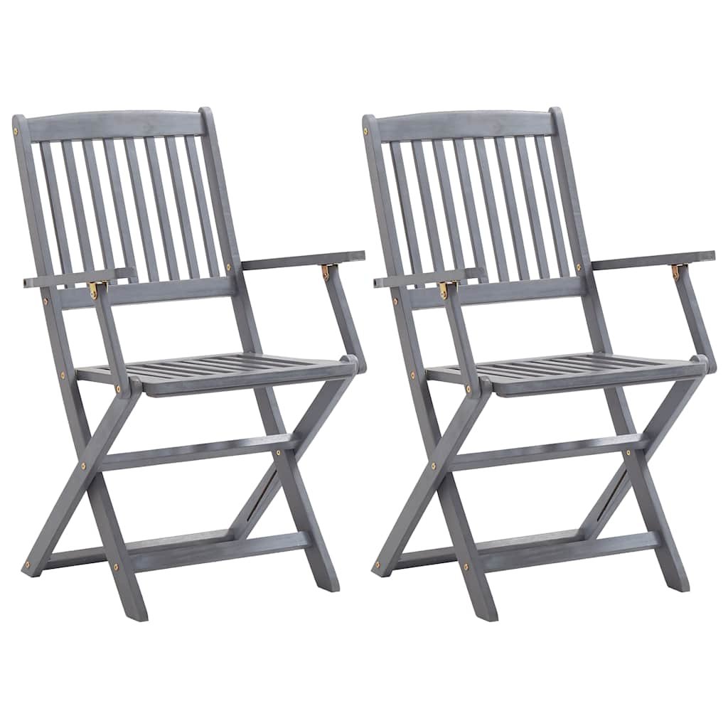 Walplus 2 Piece Acacia Wood Folding Outdoor Chairs - Grey - 54 x 57 x 91 cm