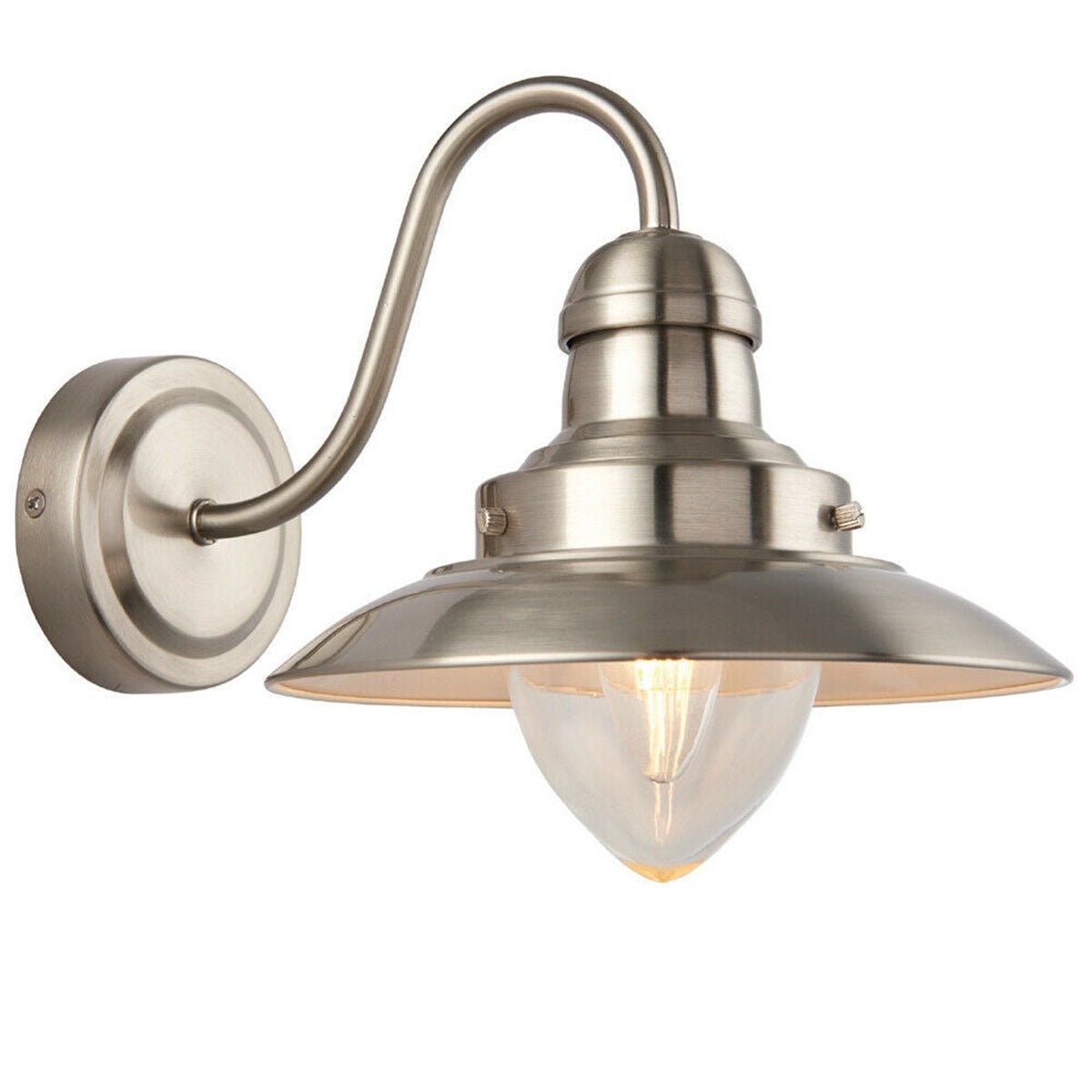 Loops Direct 20 cm High Steel and Glass Wall Light - Satin Nickel