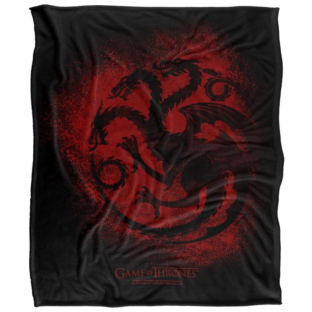 Game Of Thrones Targaryen Outline Soft Touch Black & Red Blanket - 152cm x 127cm