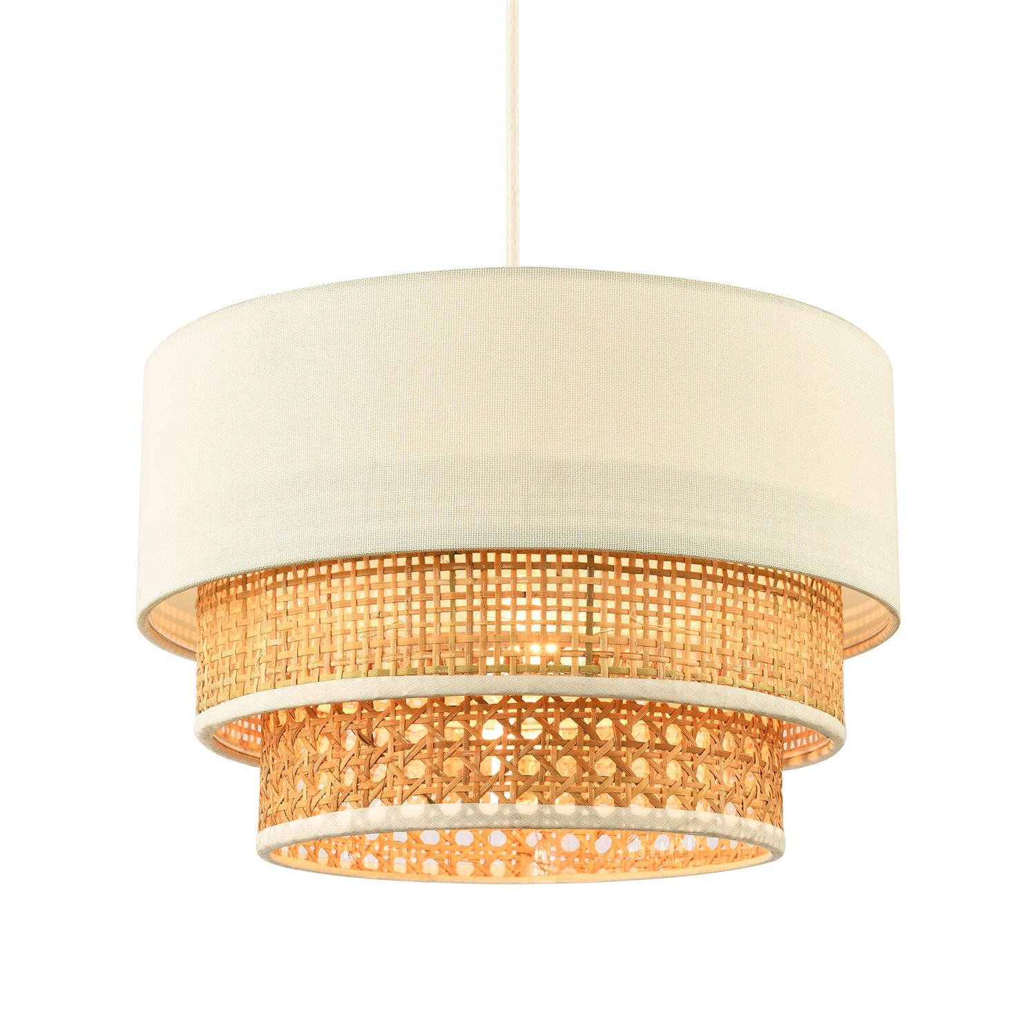 Happy Homewares Brown Triple Tier Cream Linen and Natural Pendant Shade - 30cm